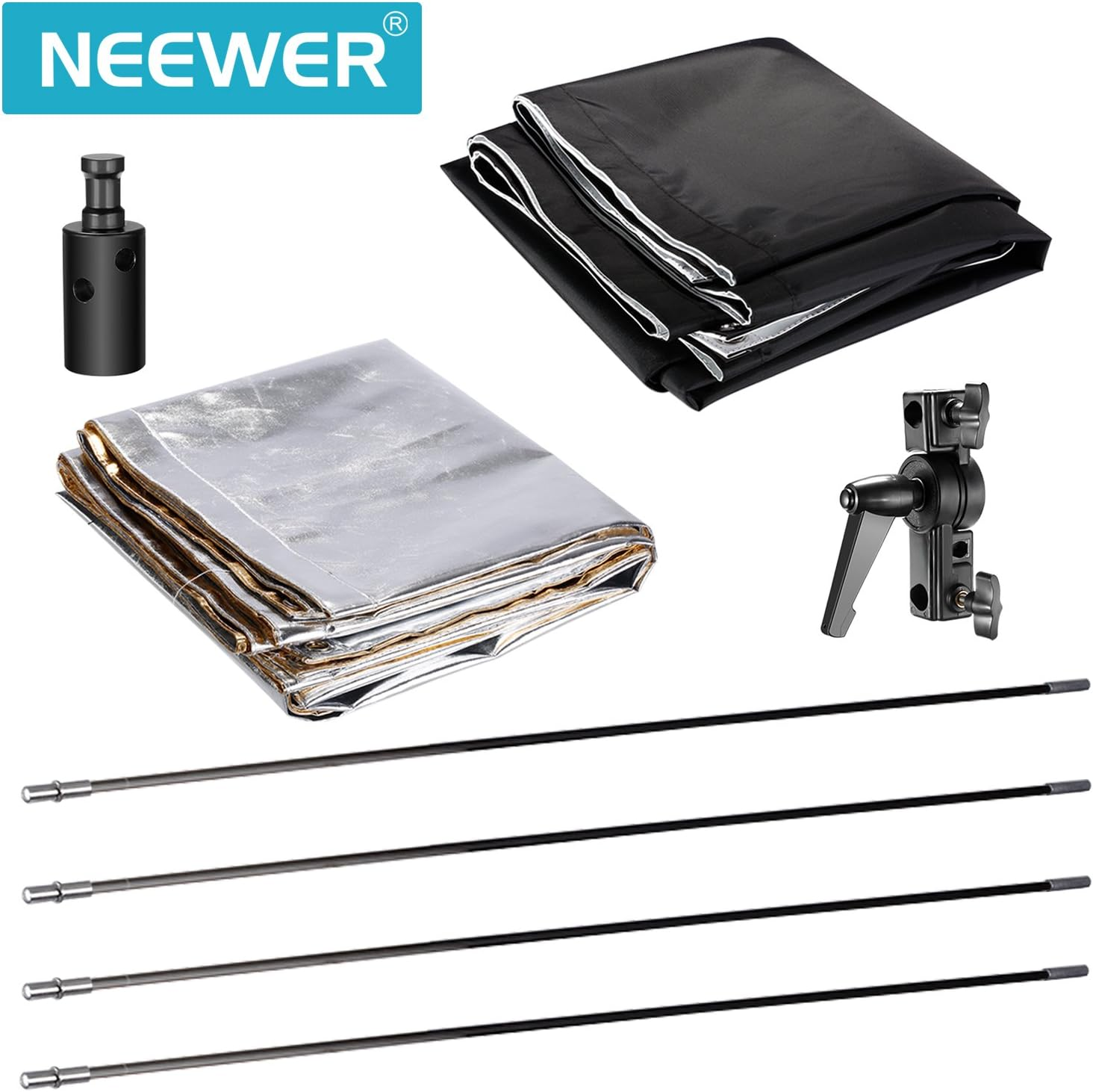 Neewer 35" X 70"/ 90 X 180Cm Photo Studio Gold/Silver & Black/White Flat Panel Light Reflector with 360 Degree Rotating Holding Bracket and Carrying Bag image number 1