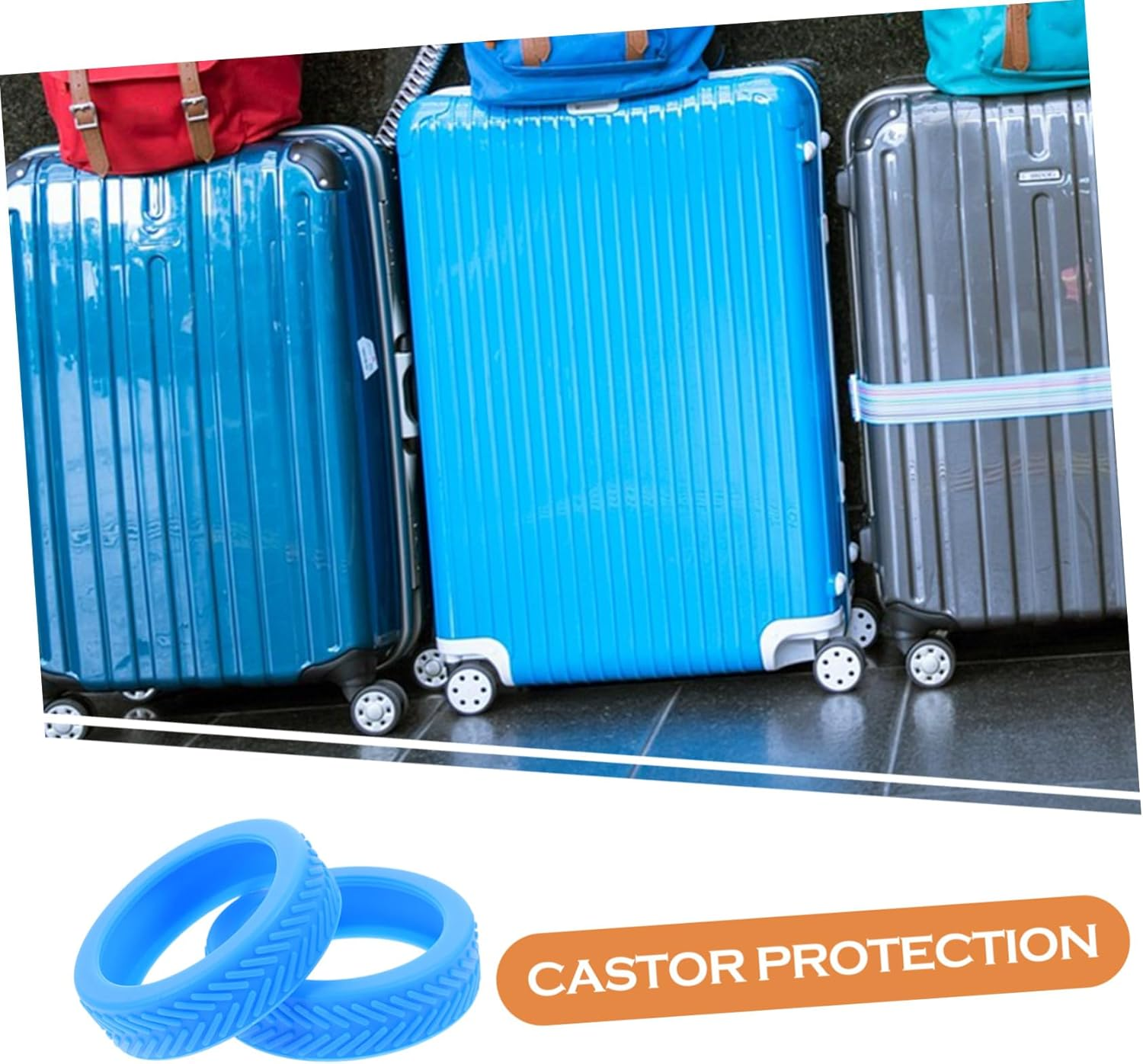 TEMPNAP 8Pcs Silicone Suitcase Wheel Covers Noise-Reducing Luggage Wheel Protectors Floor Protectors for Travel Luggage Caster Blue image number 3