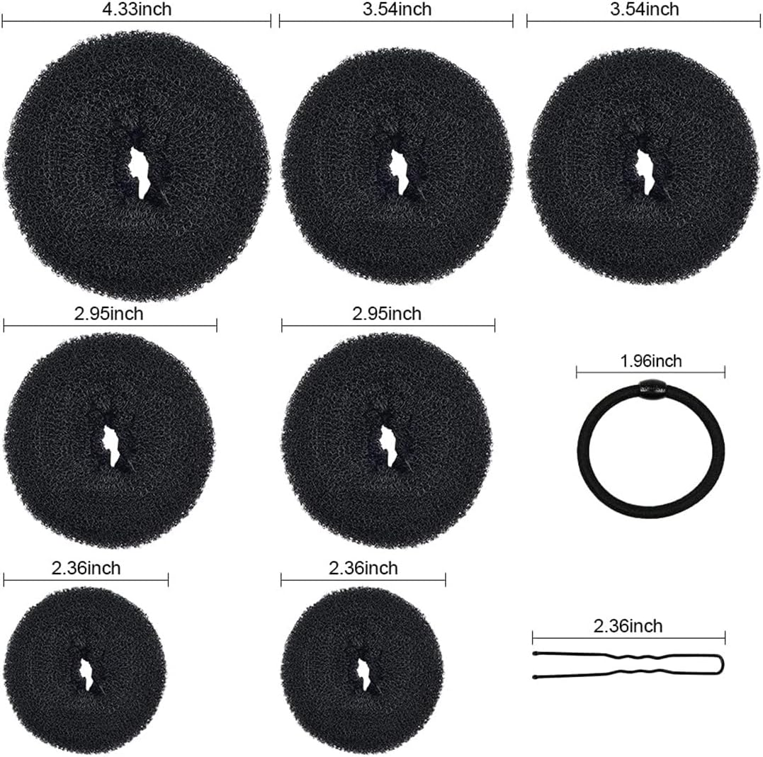 KIRZAX 7 Piece Doughnut Hair Bun Maker Set with 5 Elastic Hair Bands, 20 U-Shaped Hair Clip, Hairpin, Bun Aid Updo Accessories, Bun Maker for Children, Girls, Women (Black) image number 3