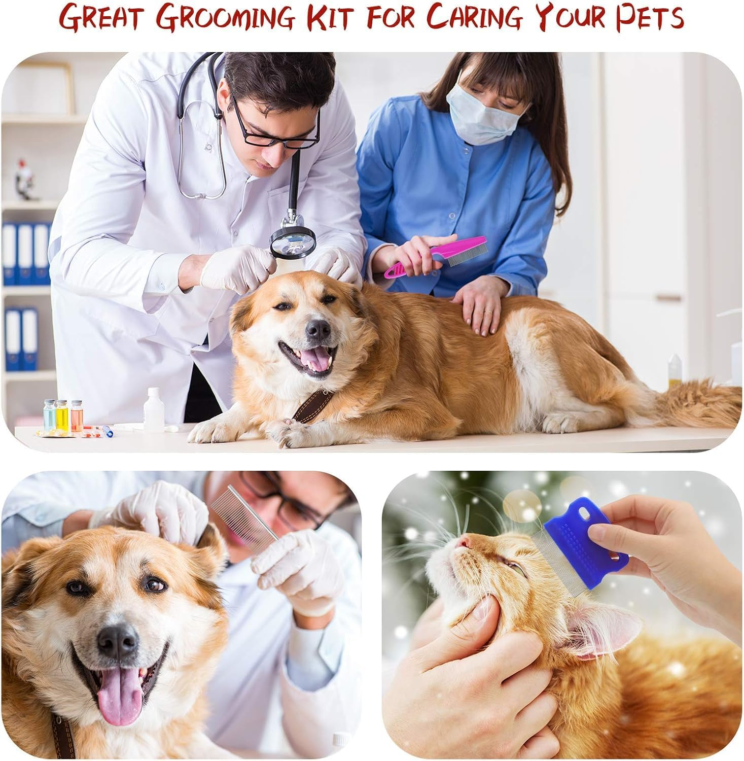 Pets Grooming Comb Kit for Small Dogs Puppies for Tear Stain Remover, 2-In-1 with round Teeth to Remove Knots Crust Mucus