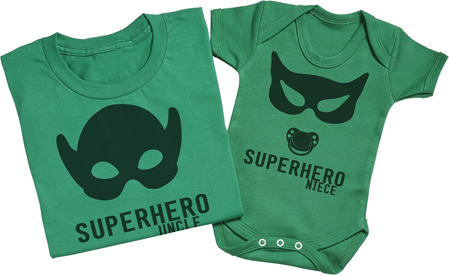Zarlivia Clothing Superhero Niece - Matching Uncle Niece Gift Set - Mens T Shirt & Baby Bodysuit - Green - Small & 18-24 Months