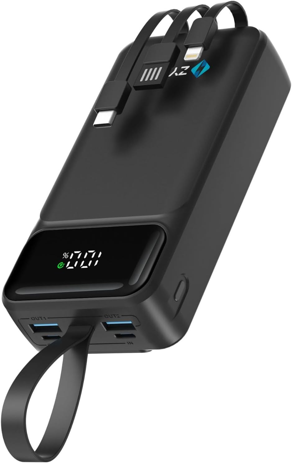 ZYRON 27000Mah Power Bank, 22.5W Dual USB-C Portable Charger with Built in Cables, Fast Charging PD3.0 QC3.0, LED Display, High Capacity 20W Powerbank for Iphone 16 S24 Xiaomi Pixel Switch Ipad, Black image number 1