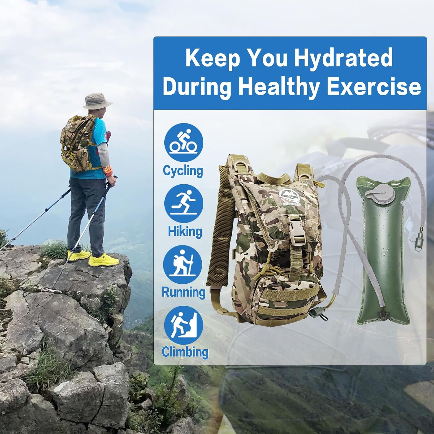 RAPIDSKY Tactical Hydration Backpack 3L - Lightweight Outdoor Water Bladder Pack for Men & Women, Perfect for Hiking, Cycling, Running, Hunting and Camping image number 6