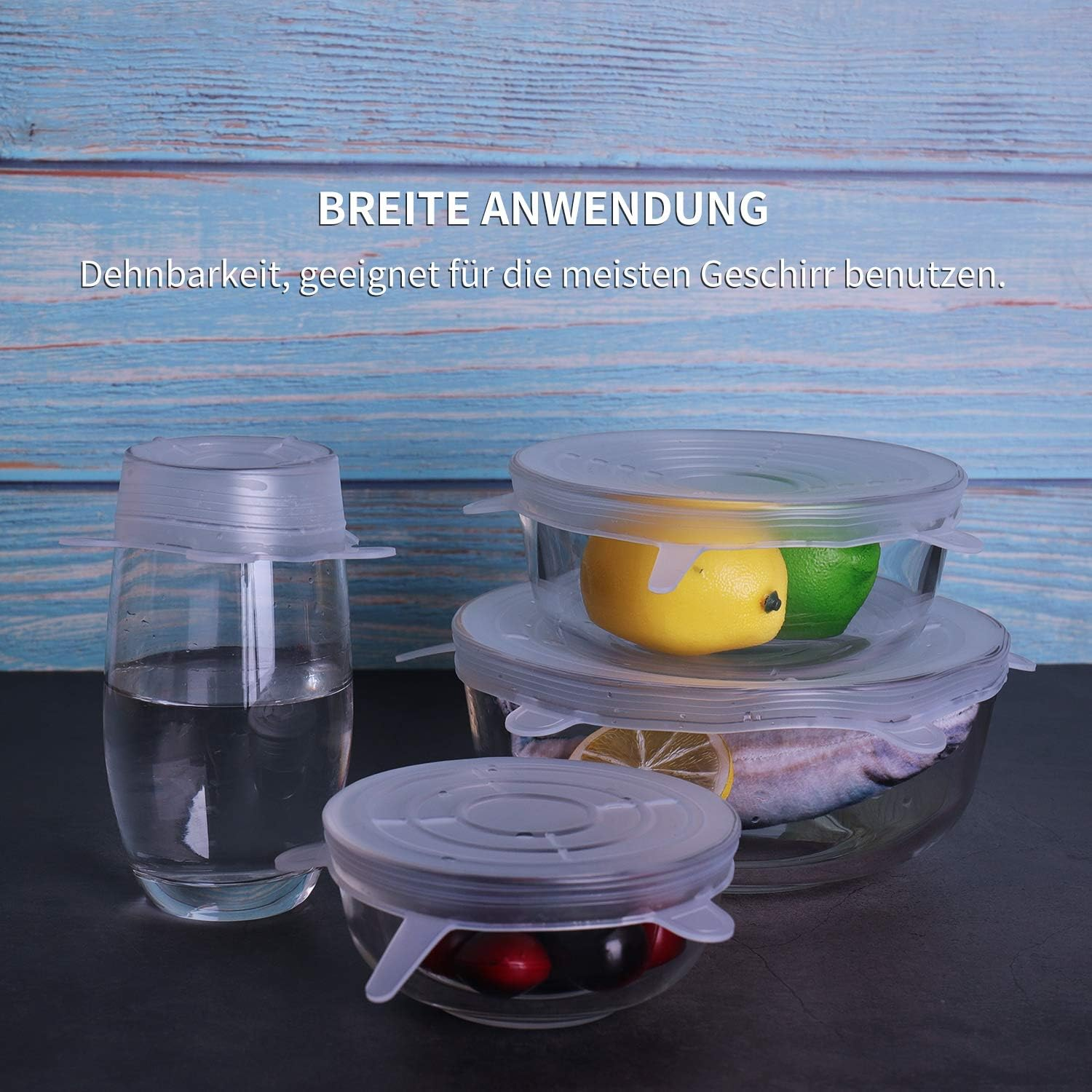 BEAUTLOHAS. Stretchy Silicone Lids, Pack of 12 Silicone Lids, Stretchy & Reusable in Various Sizes, Fresh Lid Stretch Lid for Bowls, Cups, Cans, Fruit (6 Rounds + 6 Square)