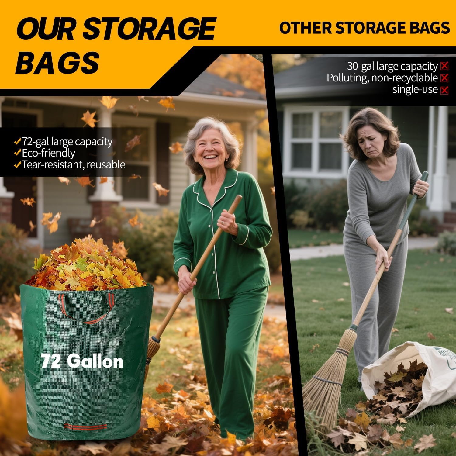 Garden Waste Bags 3 Pack (272L) &ndash; Reusable Garden Waste Bags, Heavy Duty Green Waste Bags, Garden Bag with Reinforced Handles for Leaves, Grass Clippings & Garden Rubbish, Garden Bags. image number 7