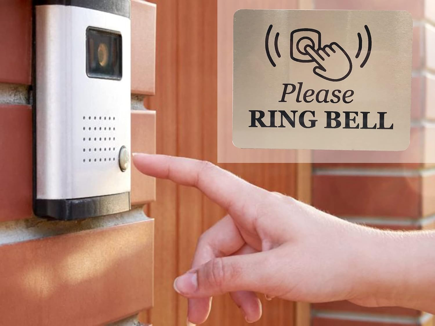 Please Ring Bell Sign with Adhesive Backing, Printed Metal Aluminium Sign with UV Lamination (Size 15 Cm X 9Cm) Door Entrance Reception Notice. Silver/Gold (Light Gold) image number 3