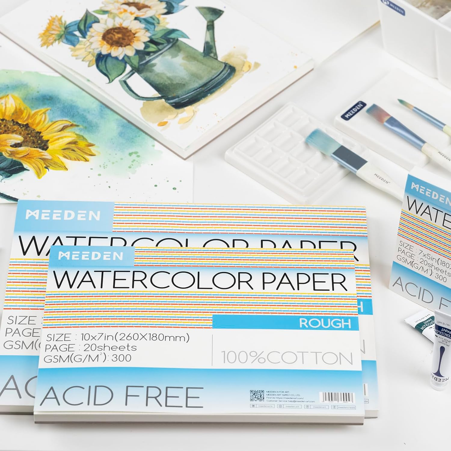 MEEDEN Watercolour Paper Block, 100% Cotton Watercolour Paper Pad of 20 Sheets, 140Lb/300Gsm, Acid-Free Art Paper for Watercolour, Gouache, Ink and More, 10" X 7" Rough Grain image number 4