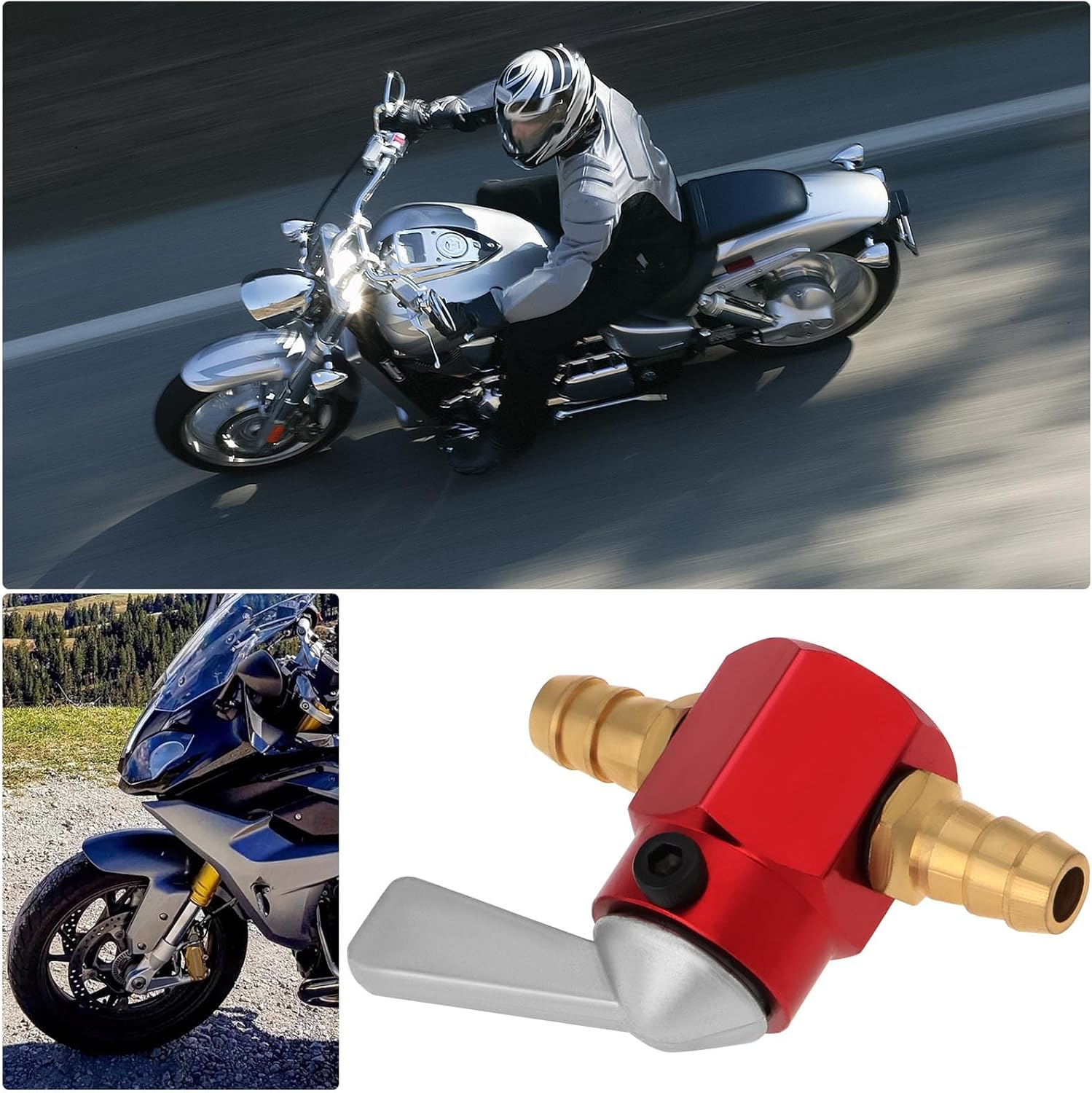 1PC Fuel Tap 8Mm Metal Inline Petrol On-Off Fuel Tap Switch for Motorcycle On-Off ATV Scooter Fuel Petrol Tap Switch Petrol Gas Fuel Tap Petcock Valve Red - Blue image number 3
