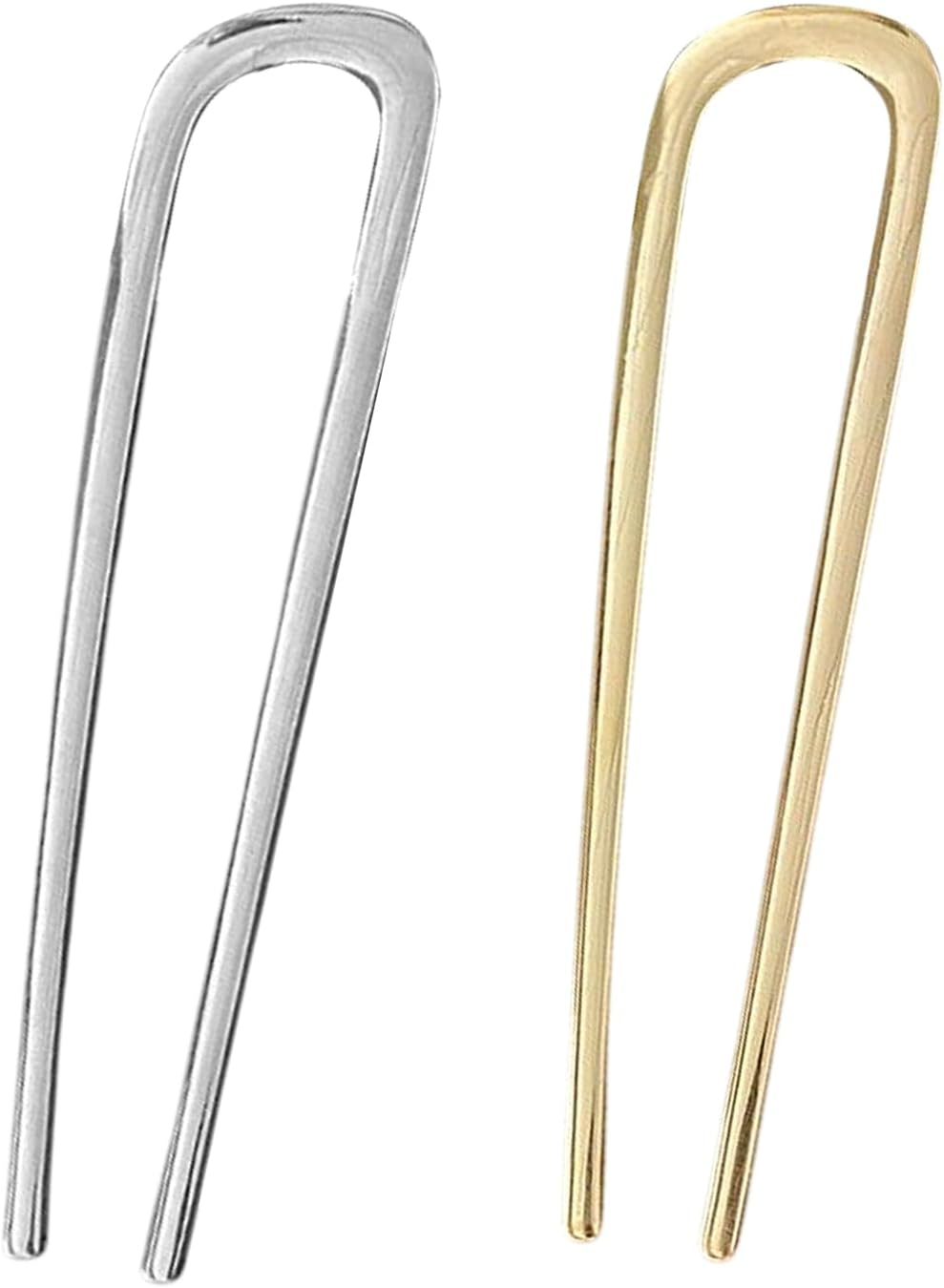 Pack of 2 French Metal Hair Pins for Thick Hair, U Shaped Hair Pins Hair Sticks Hair Forks for All Hair Types of Women and Girls Styling Hair Styling Aid Accessories Gold & Silver image number 3
