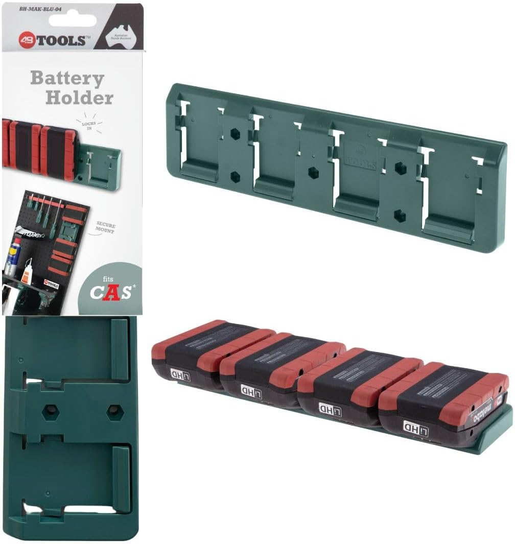 48 Tools Battery Holder Mount for Metabo CAS 18V &ndash; Green Wall Mount with Built-In Locking System &ndash; Secure Storage for Cordless Alliance System Batteries image number 5