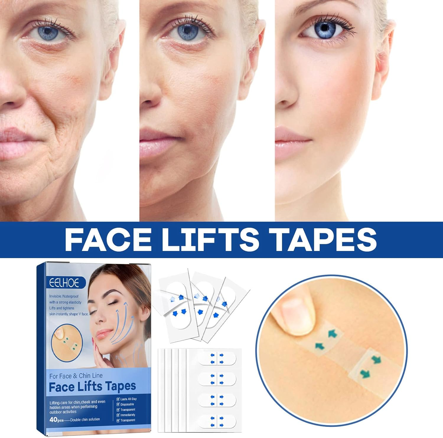 RAYWE 40PCS V Face Invisible Tape Face Lifting Firming Adhevise Tape Skin-Friendly Soft Elastic Waterproof Lasting Lifting Patch image number 5