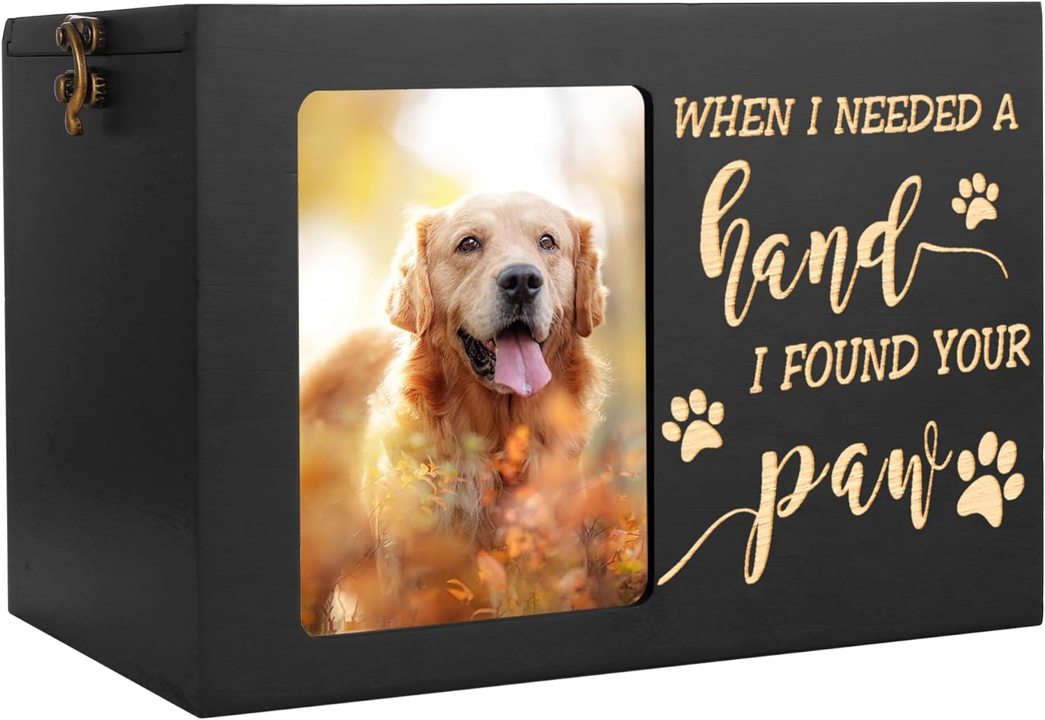 Pet Memorial Urns for Dog or Cat Ashes, Large Wooden Funeral Cremation Urns with Photo Frame, Memorial Keepsake Memory Box with Black Flannel as Lining, Loss Pet Memorial Remembrance Gift image number 3