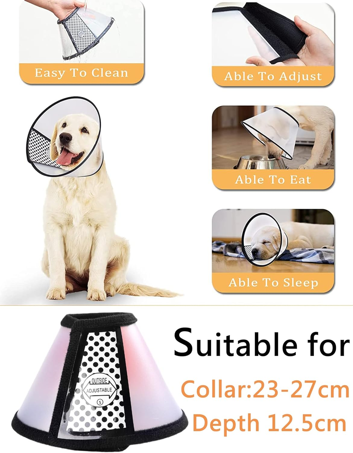 2PCS Dog Conical Collar Soft, Cat Cone Collar for Anti-Bite Anti-Licking Wound Healing after Surgery, Reusable Dog Recovery Collar, Adjustable Cone Collar for Large Medium Small Sized Dogs (23-27Cm) image number 4
