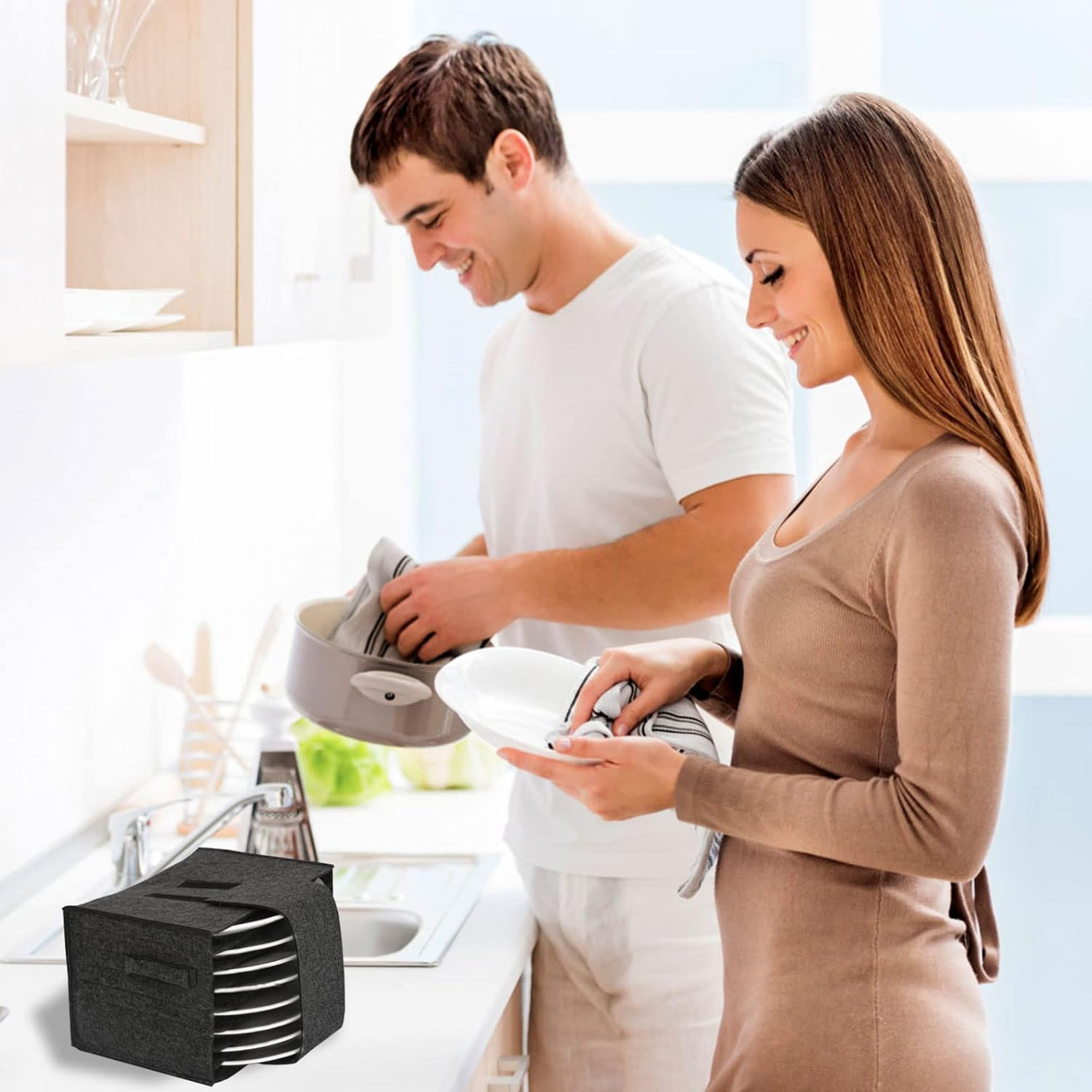 Qivine Caravan Plate Holder - Motorhome Kitchen Cupboard Storage for 8 Plates, Camping Dinnerware Storage, Felt Storage Solutions for Campervan, Boat image number 5