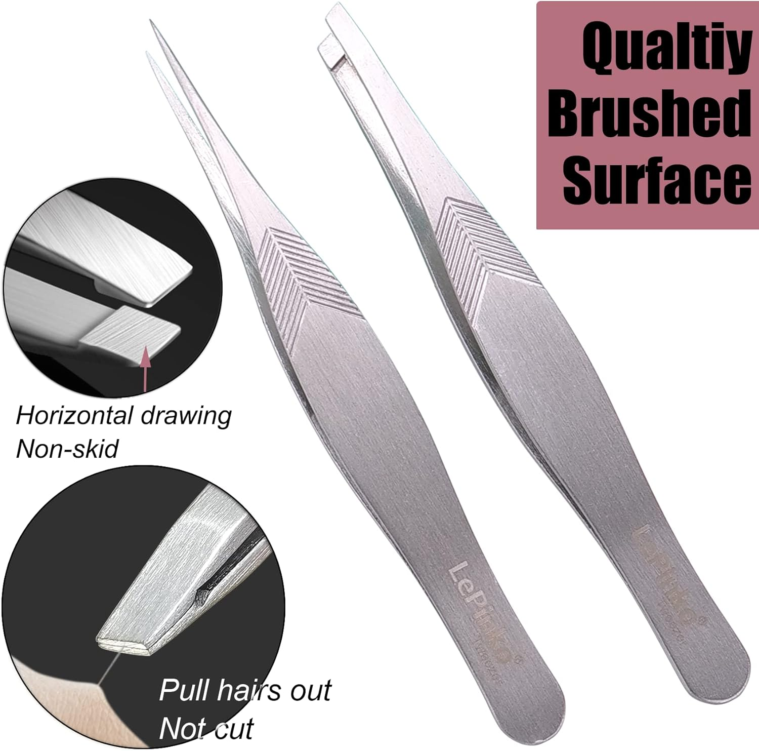Lepinko 2PCS Tweezers Set for Women and Men, Precision Tweezer Kit for Ingrown Hair, Facial Hairs, Chin Hair, and Splinter Removal, Professional Eyebrow Plucker Tweezers, Silver image number 4