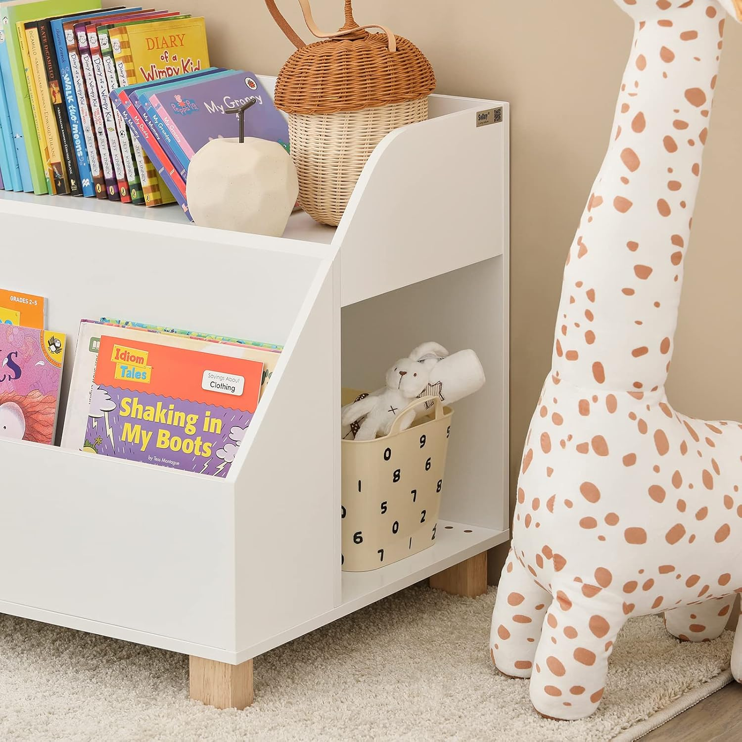 Sobuy Kmb54-W,Children Kids Storage Bookcase,Book Shelf Toy Shelf Storage Display Shelf Rack Organizer with 3 Storage Compartments,White image number 2