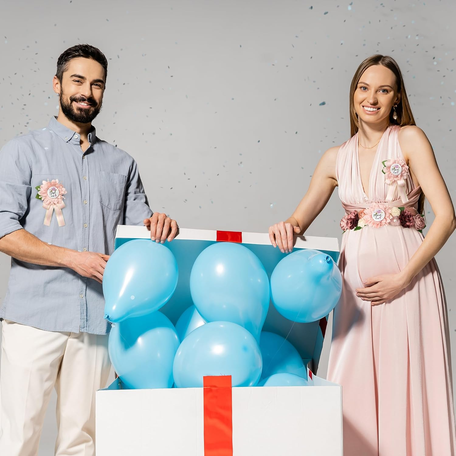 Mom to Be Pink Pregnancy Belly Band Floral Maternity Sash Belt for Baby Shower with Daddy to Be Pin, Gender Reveal Decorations for Mommy, Soft Chiffon Flower Sash Maternity Photography - Lotus Root Pink image number 7