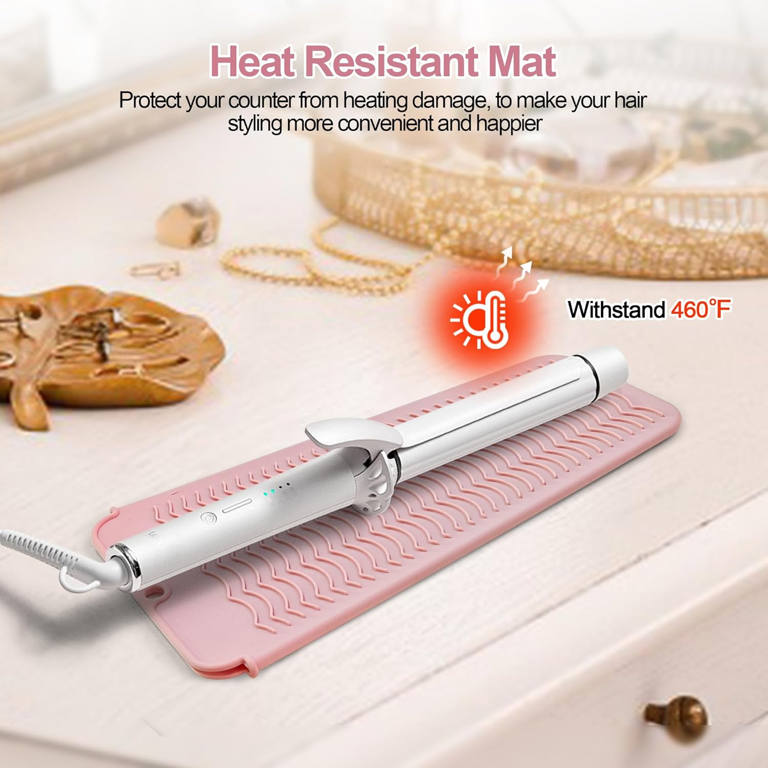 Heat Resistant Silicone Mat Pouch for Flat Iron, Curling Iron, Hot Hair Styling Tools (Pink)