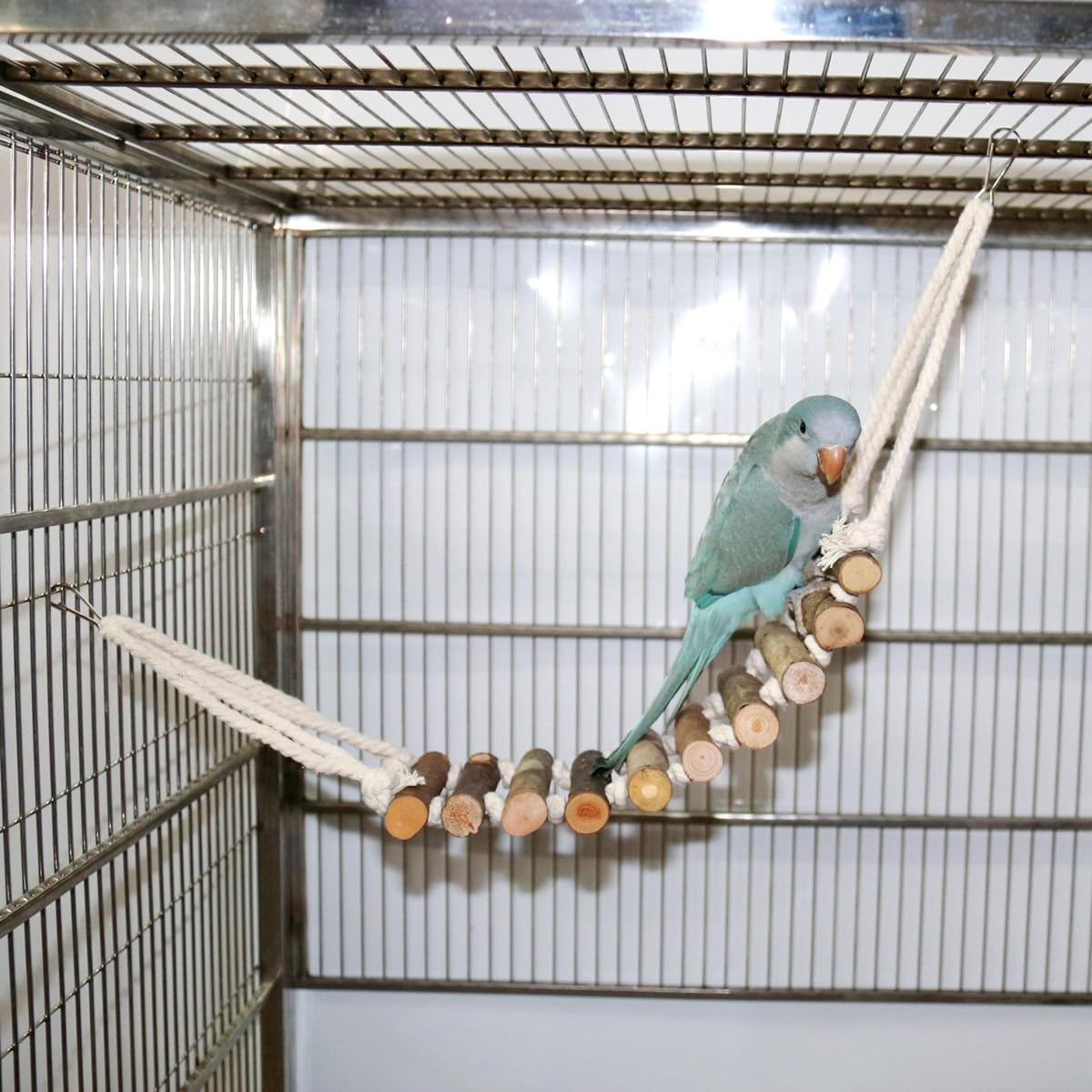 AIMALL 2 Pack Wooden Parrot Ladders &ndash; 9.84&times;3.93In Natural Wood Suspension Bridge Toys for Budgerigars, Cockatiels, Small and Medium Birds Climbing Activity image number 4