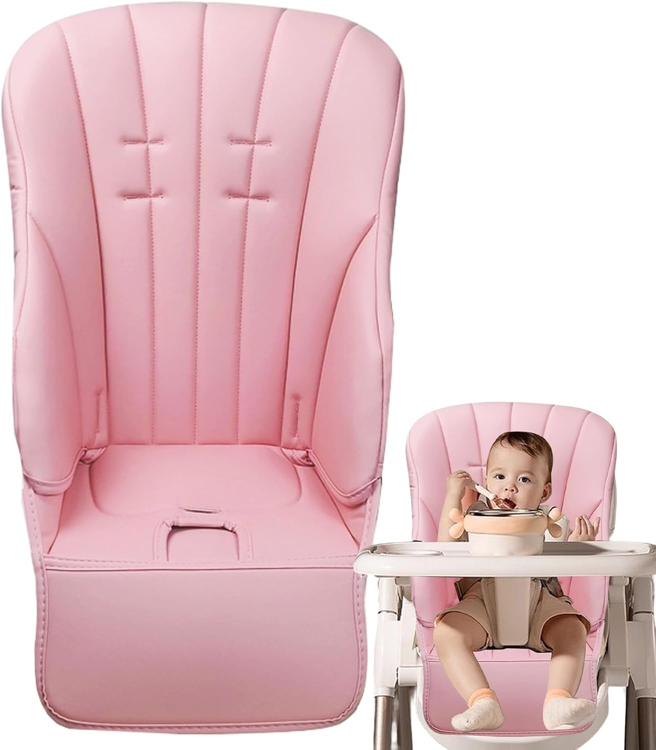 Baby High Chair Leather Cover, Toddler Seat Cushion Pad 31.5X15.75X0.79 Inches, Waterproof Padded Insert, Soft Leather Material, Easy Wipe Clean, for Feeding Chairs - Green image number 6