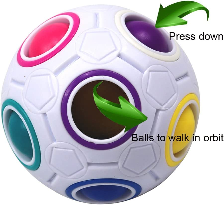 Fidget Ball,Spherical Magic Cube Rainbow Ball Cube Puzzle Brain Teasers Fidget Educational Toy (White)