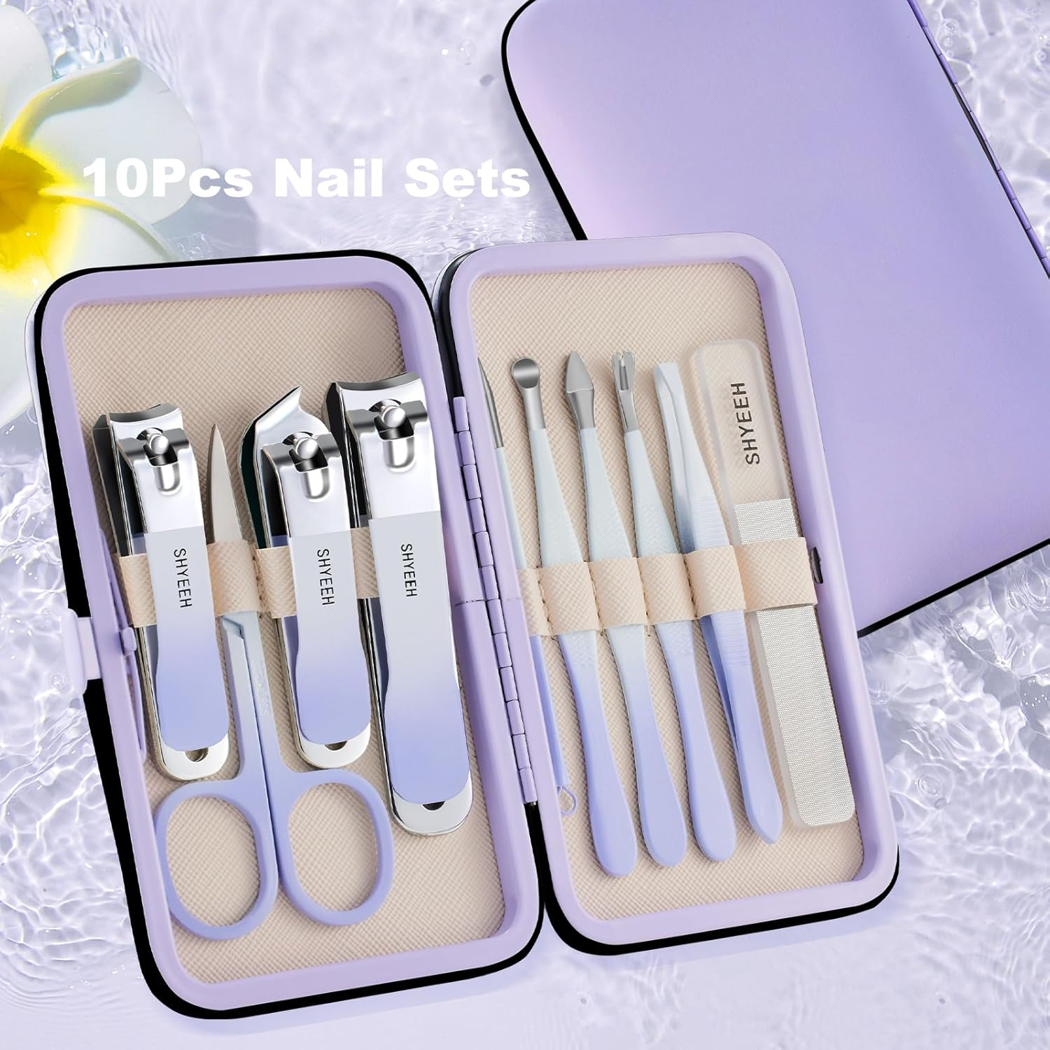 Manicure Set, 10 Pcs High-Carbon Steel Nail Clippers Set, Portable Mini Manicure and Pedicure Kit, Travel Grooming Nail Kit with Leather Bag for Men and Women - Pink image number 3
