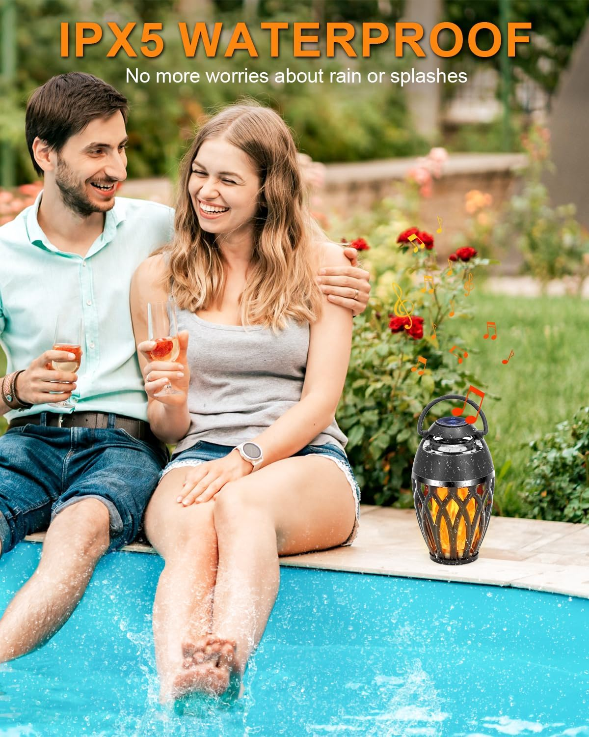 Vanten 2 Packs Outdoor Bluetooth 5.0 Speakers, LED Flame Speaker, IPX5 Waterproof Torch Atmosphere Speaker, Gifts for Men Women, Decorations for Party Garden Home Patio - 1 Pack image number 2