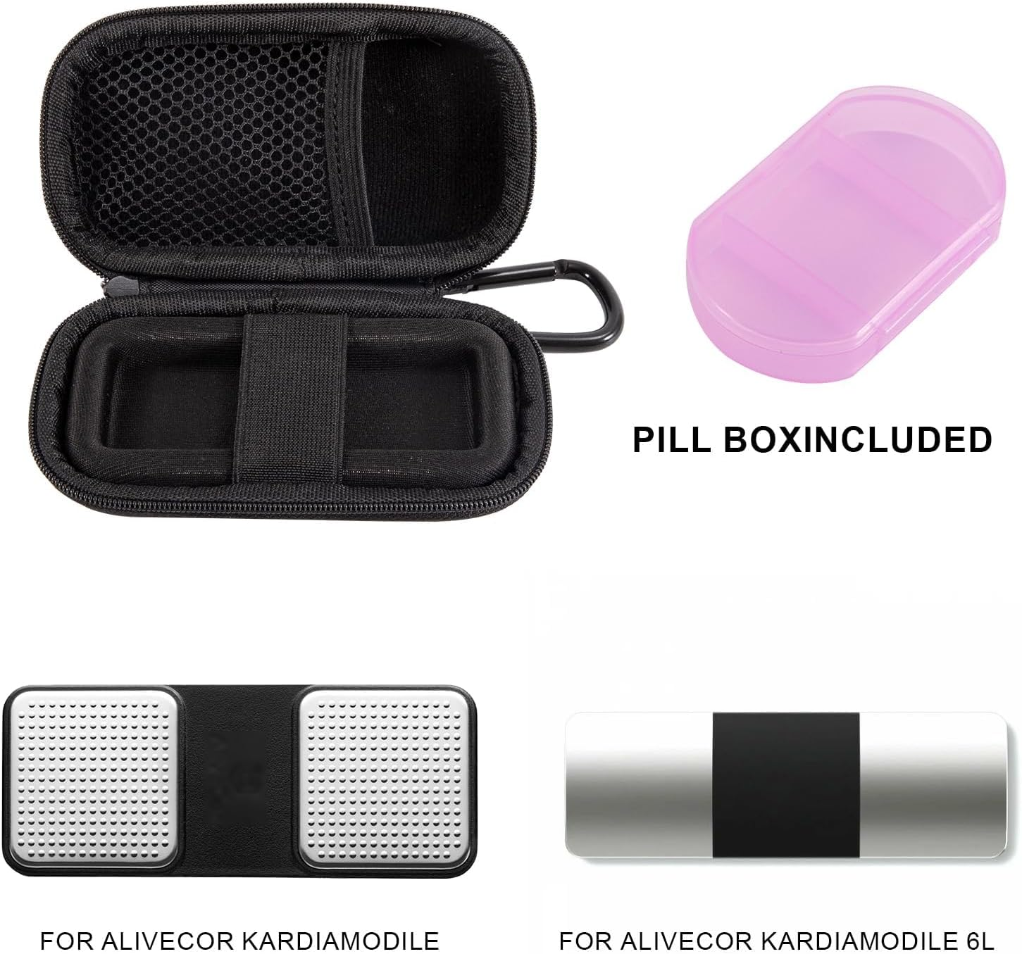 Heart Monitor Case for Alivecor Kardiamobile 6L/5L ECG/EKG &ndash; Lightweight Protective Carrying Case with Pill Box & Keychain, Compatible with Apple & Android Devices (Case Only) image number 2