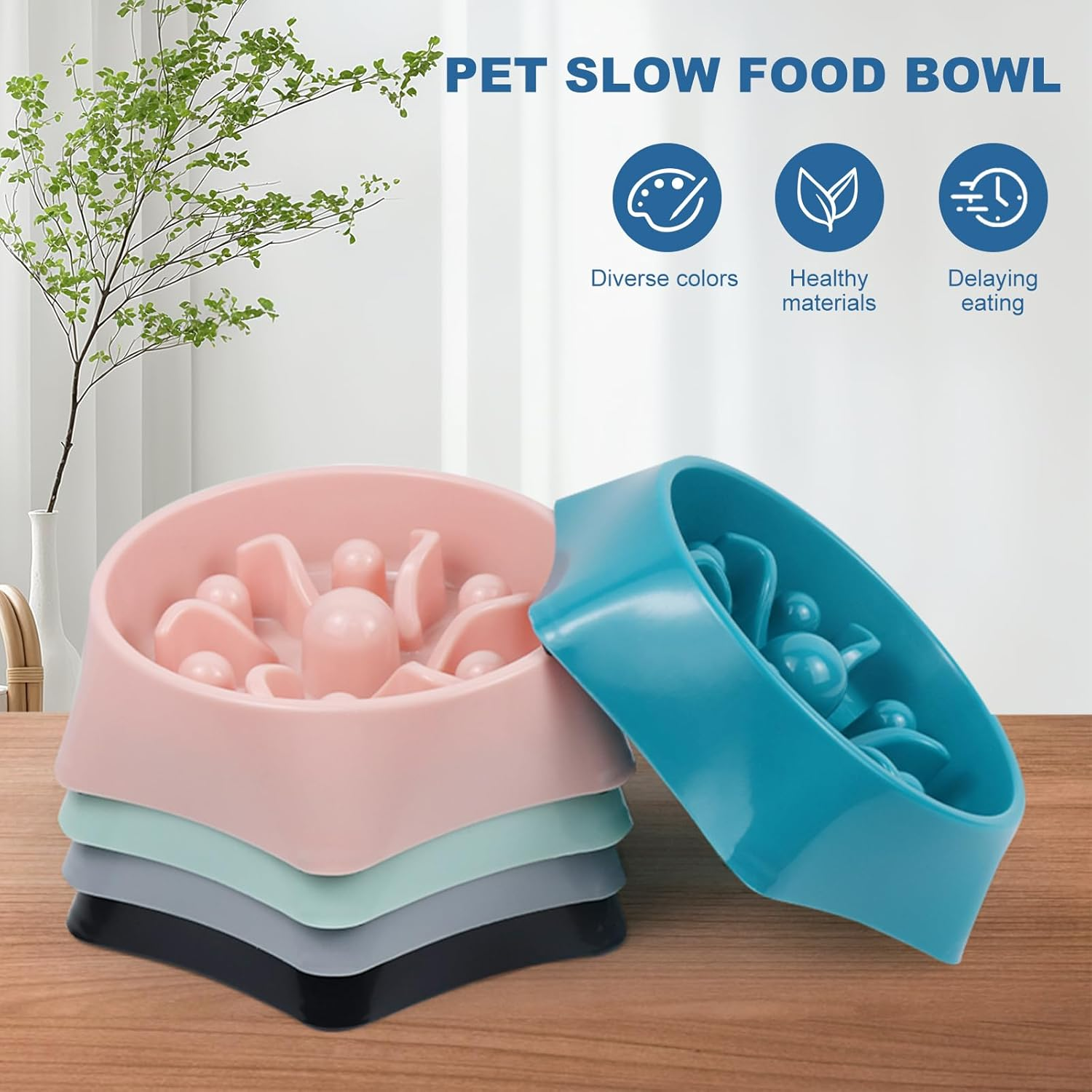 Slow Feeder Bowl for Dogs and Cats Non-Slip Design with Smooth Interior Pattern Helps Reduce Eating Speed for Cats and Small to Medium-Sized Dogs Idea for Heathy Eating (Blue) - Blue image number 3