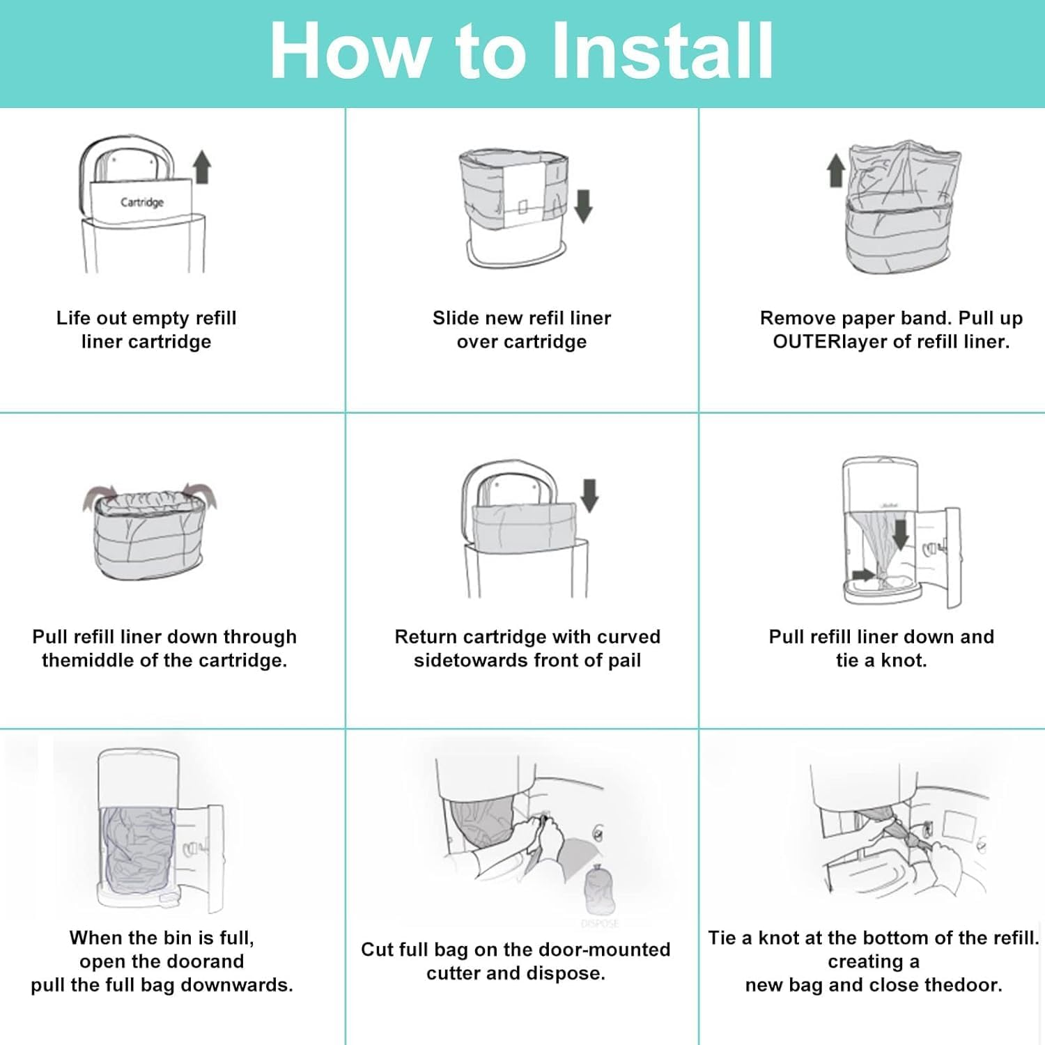 10 Pack Liner Refills Compatible with Nappy Disposal 16L Bin -10M/Bag Diaper Bag Refill,Odor Lock, Baby Diaper Pail Adult Diaper Disposal Liner Refills image number 2