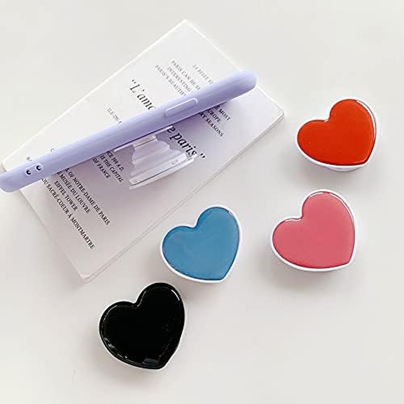 T Tersely 2Pack Cell Phone Holder for Kindle, Cute Heart Shape Collapsible Stand Expandable Multi Functional Mobile Phone Grip Stand Holder for Smartphone Tablet Cell Phone Accessory (Black+Pink) - Orange+Coral image number 7