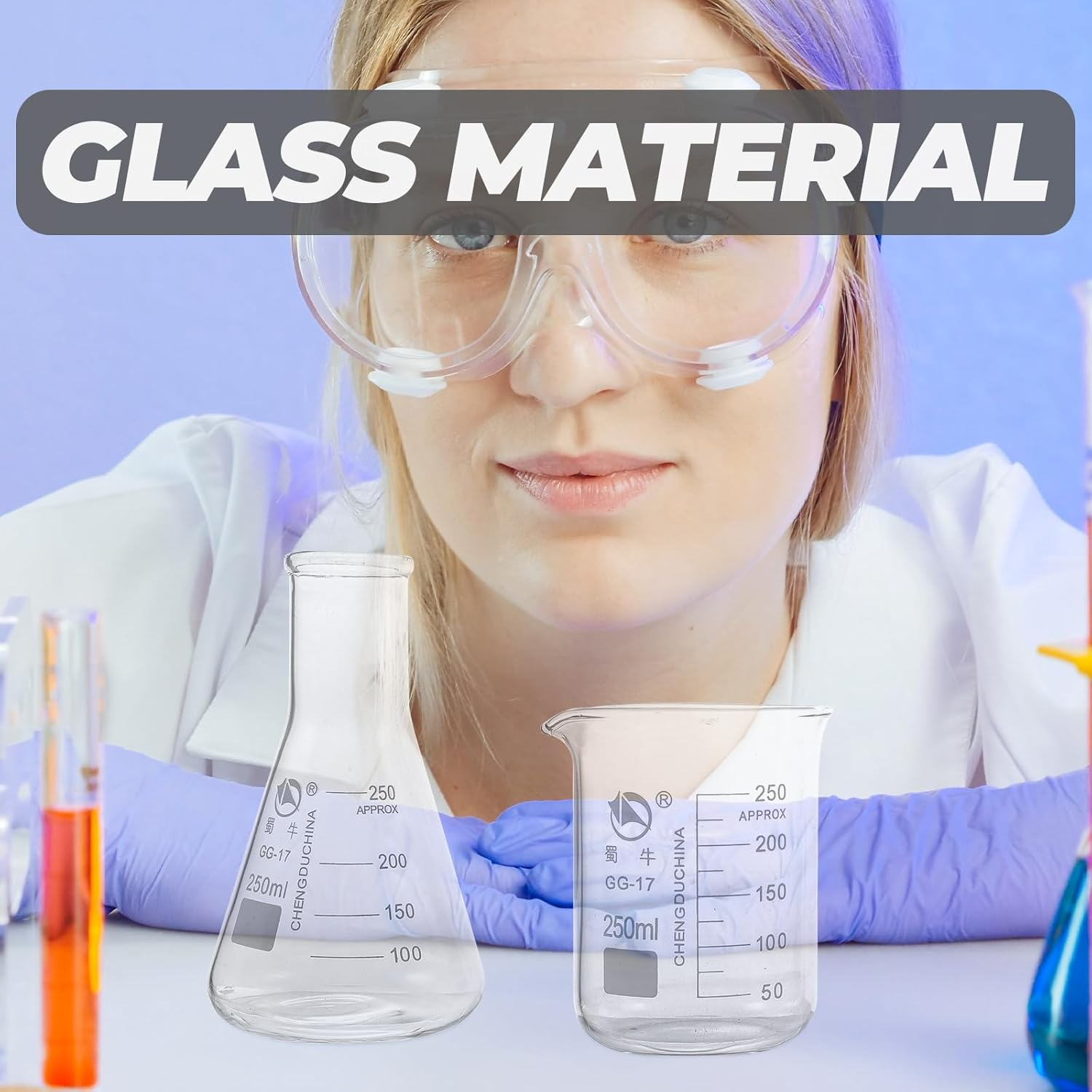 ULTECHNOVO Lab Glassware Set, 9Pcs- Includes 3 Beakers, 3 Erlenmeyer Flasks, 3 Graduated Measuring Cylinders, Beaker Set for Lab Experiment image number 2