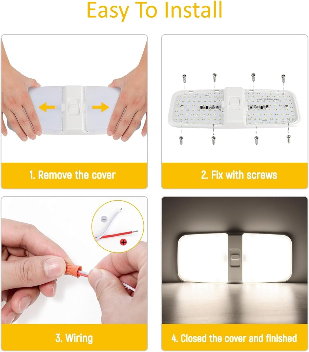 12V RV Lights Interior,126 Leds 1000Lm 4500K RV Ceiling Dome Light Dual Mode Group with Switch Dimming Camping Lights Panel Light for Caravan Camper Travel Trailer Motorhome Sailboat Yacht (2PACK) image number 1