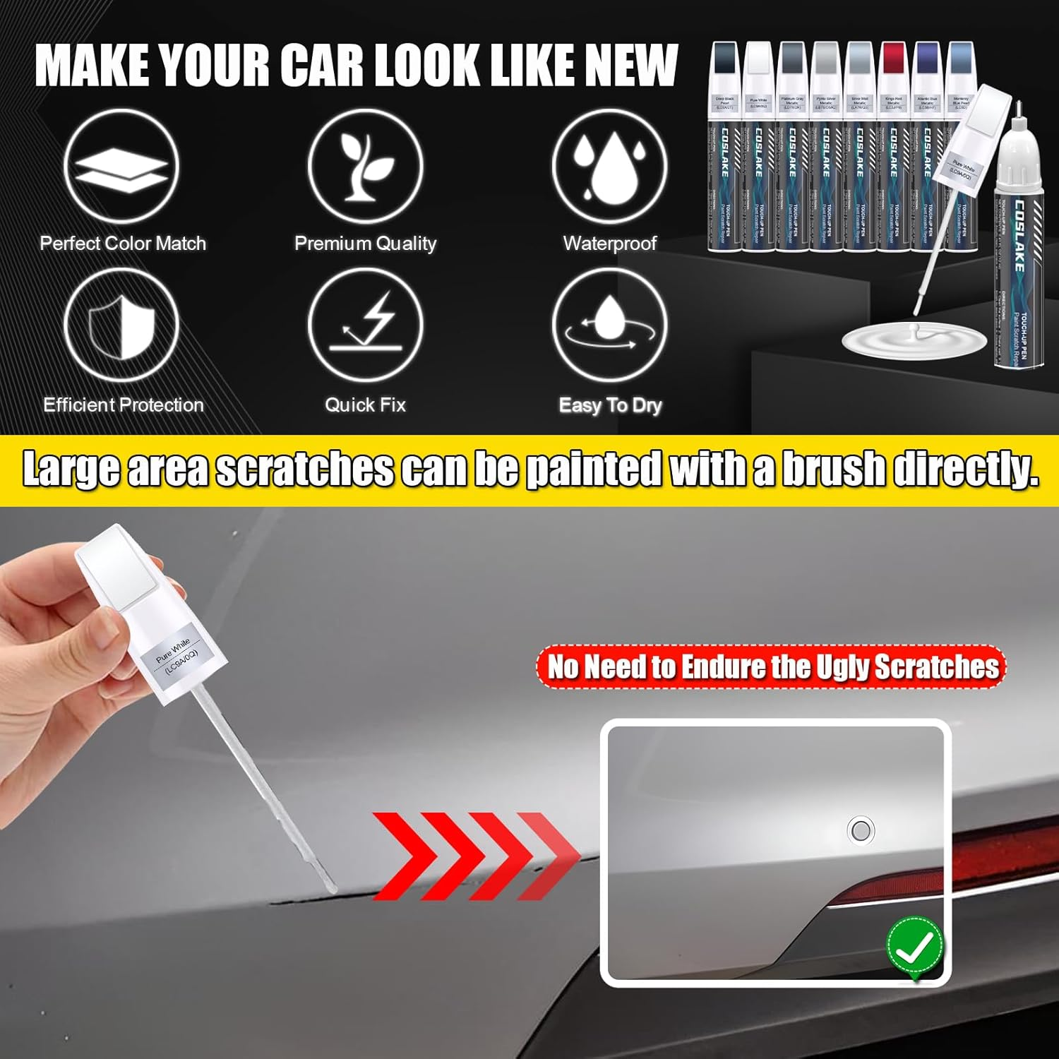 Car Touch up Paint(Pure White(Lc9A/0Q)) for Volkswagen, Car Paint Scratch Repair Kit, Quick & Easy Solution to Repair, 2 in 1 Scratch Remover Pen with 2PCS Disposable Micro Applicators