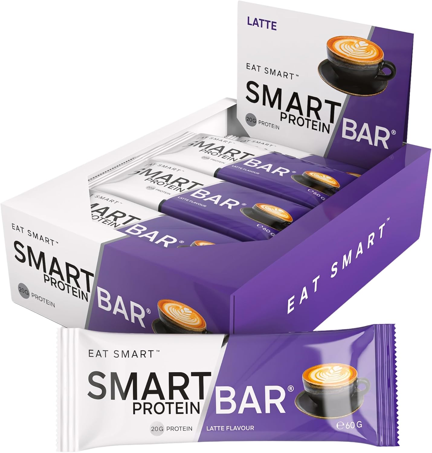 Smart Bars Protein Bar - Latte, 12 X 60 G | 20 G High Protein Snack, Keto Friendly, Nutritional, Low-Carb, Low Sugar