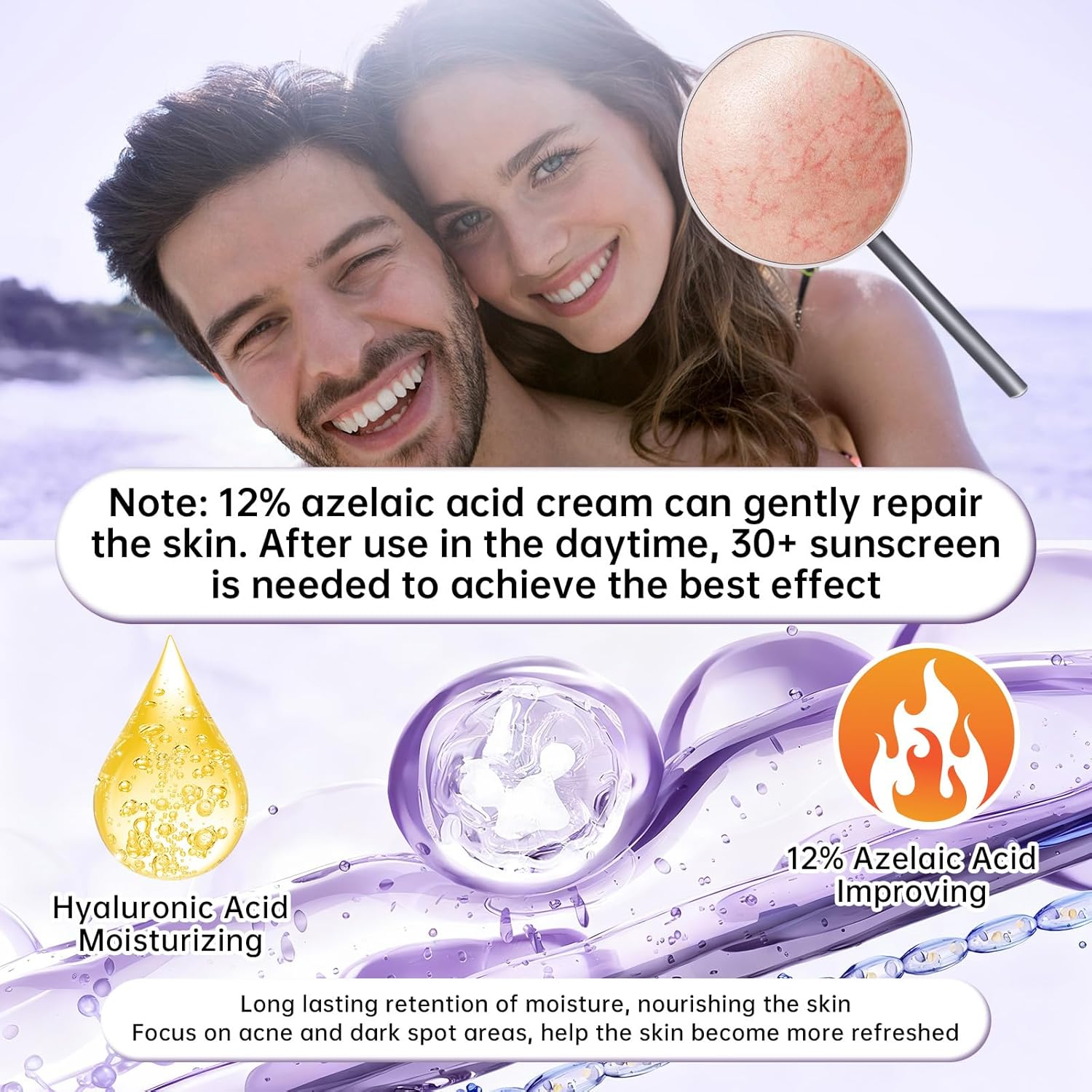 12% Azelaic Acid Cream with Niacinamide & Hyaluronic Acid, Face Moisturizer for Dark Spots, Acne, Redness & Pore Care, Azelaic Acid Serum for Sensitive Skin, Balances Oil, 20 G image number 5