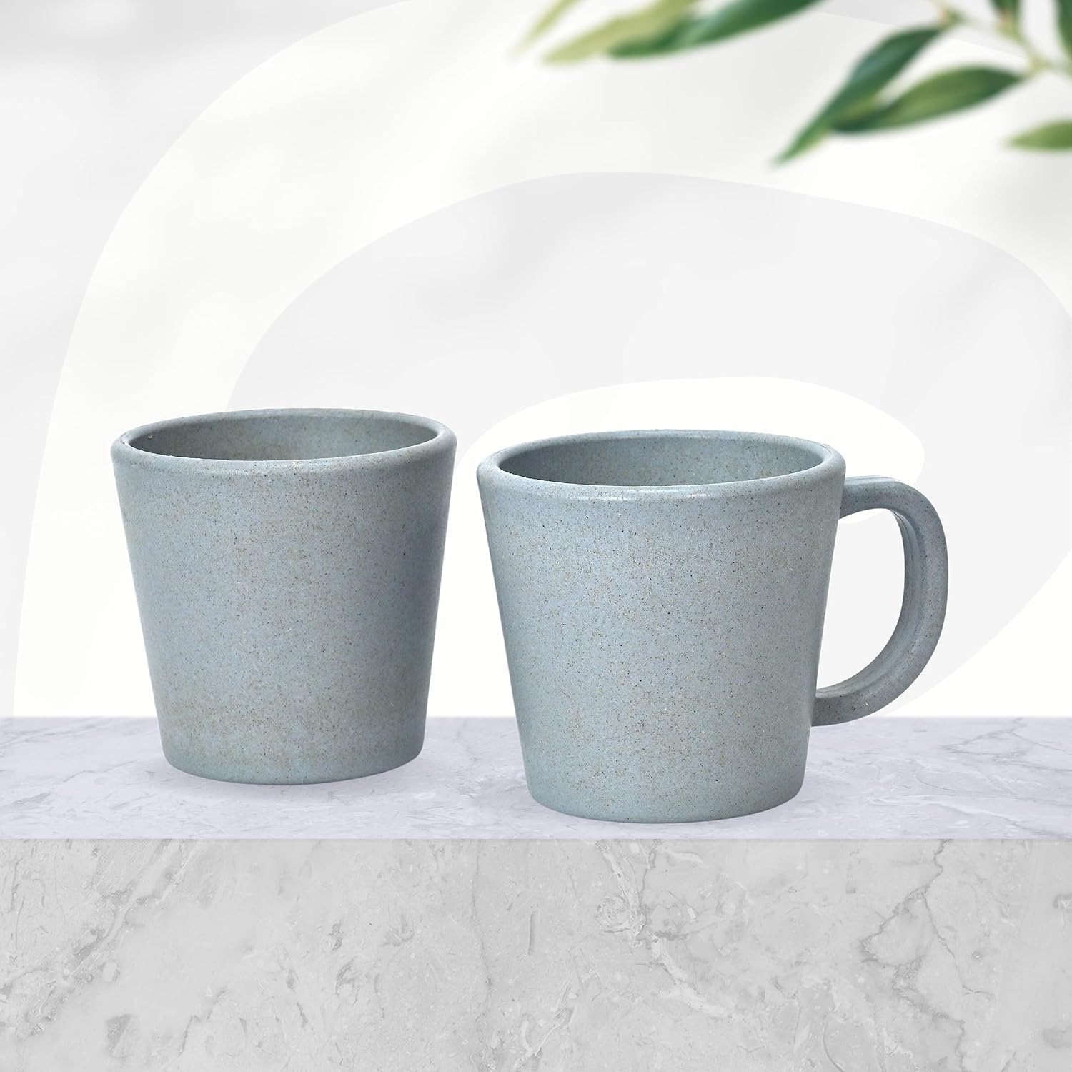 Eha Earth-Friendly Majestic Coffee Mug Set of 2 |12 Oz|Made with Rice Husk & Bamboo Fibers|Microwave Safe|Hot & Cold Coffee Cup, Milk & Tea Cup | Mugs for Coffee Pack of 2 Azure