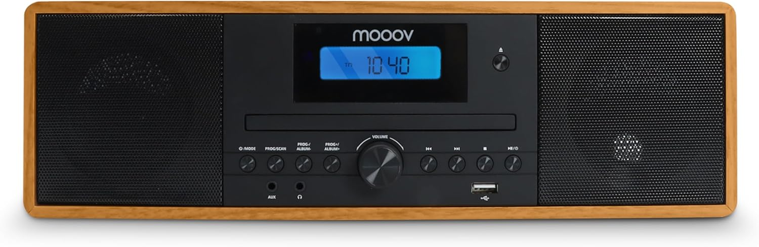 MOOOV 477380 Wireless Micro Hi-Fi System Wood Effect CD Player FM Radio with Remote Control