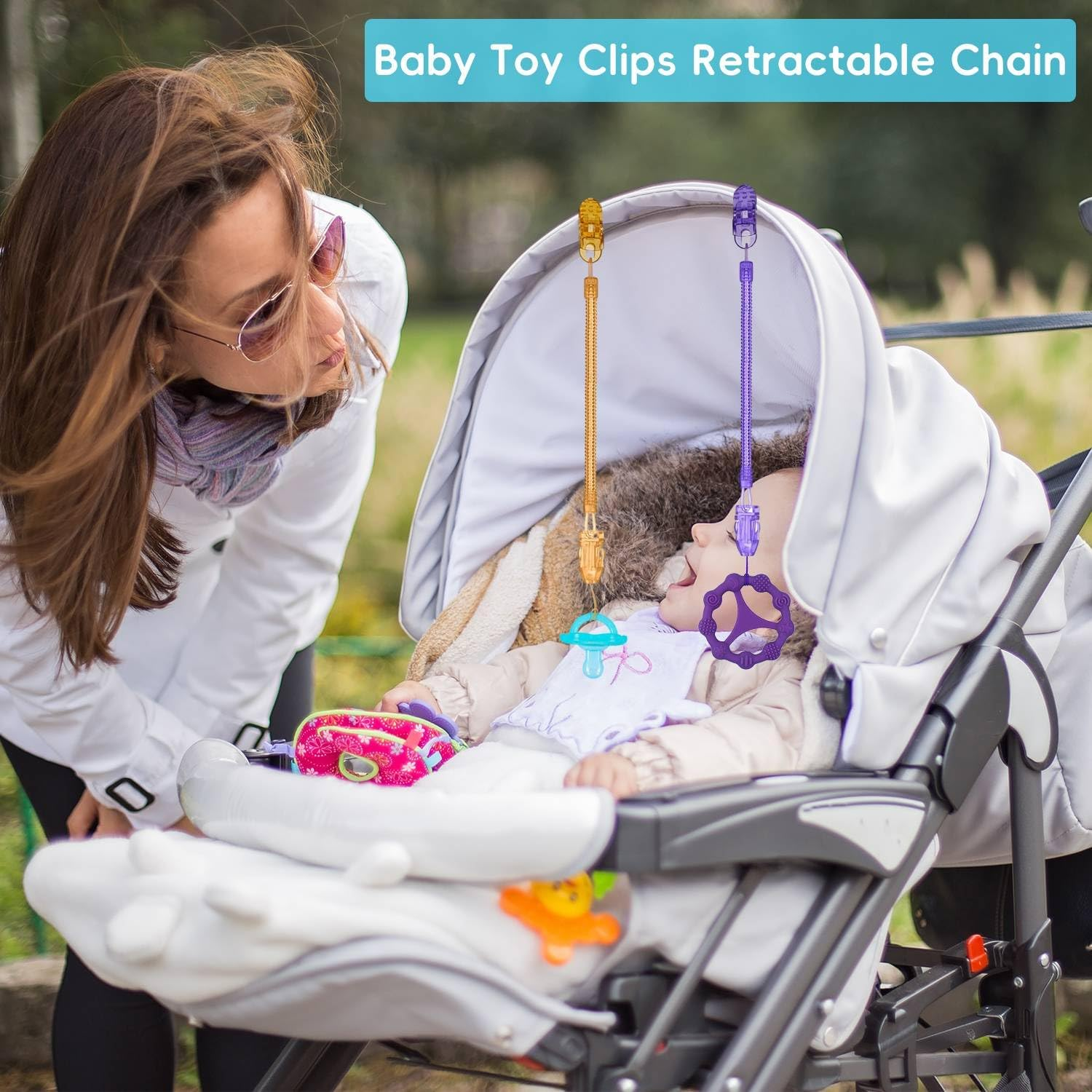 6 Pack Pacifier Clip with Adjustable Spring, Baby Toy Clips Retractable Chain Bpa-Free, Lightweight, High Chair Toys Straps Stroller Accessories Toddler Car Seat Toys Baby Travel Essential image number 5