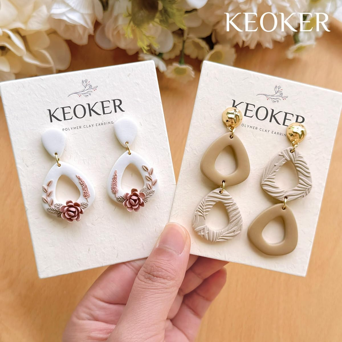 Keoker Clay Cutters, Organic Polymer Clay Cutters for Earrings Making, 20 Shapes Floral Polymer Clay Cutters, Studs Clay Cutters for Polymer Clay Jewelry (A+B) - A+B image number 5