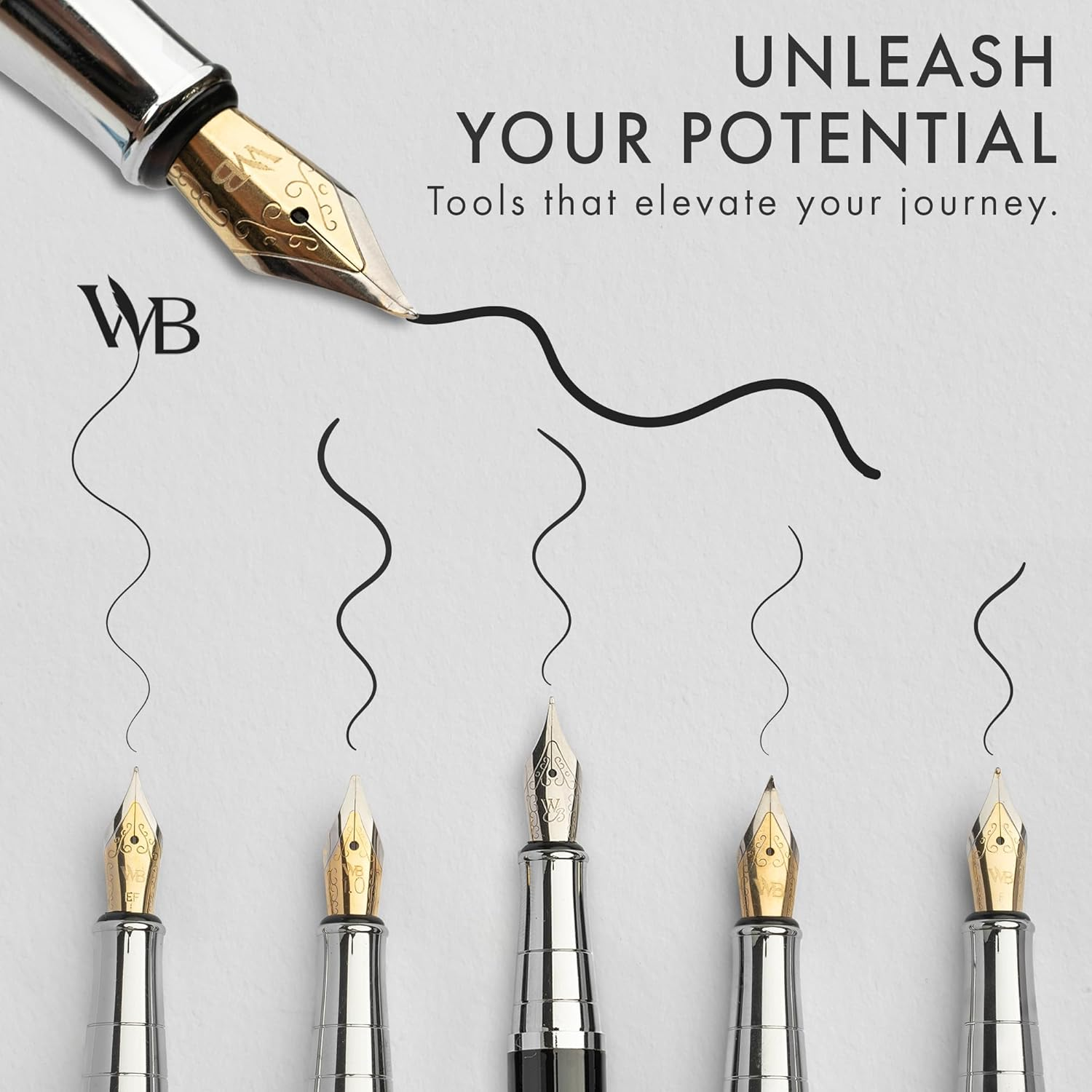 Wordsworth & Black Fountain Pen Gift Set, Includes Ink Bottle, 6 Ink Cartridges, Ink Refill Converter, 4 Replacement Nibs, Premium Package, Journaling, Calligraphy, Smooth Writing Pens [Black Chrome] - Blue Chrome image number 3