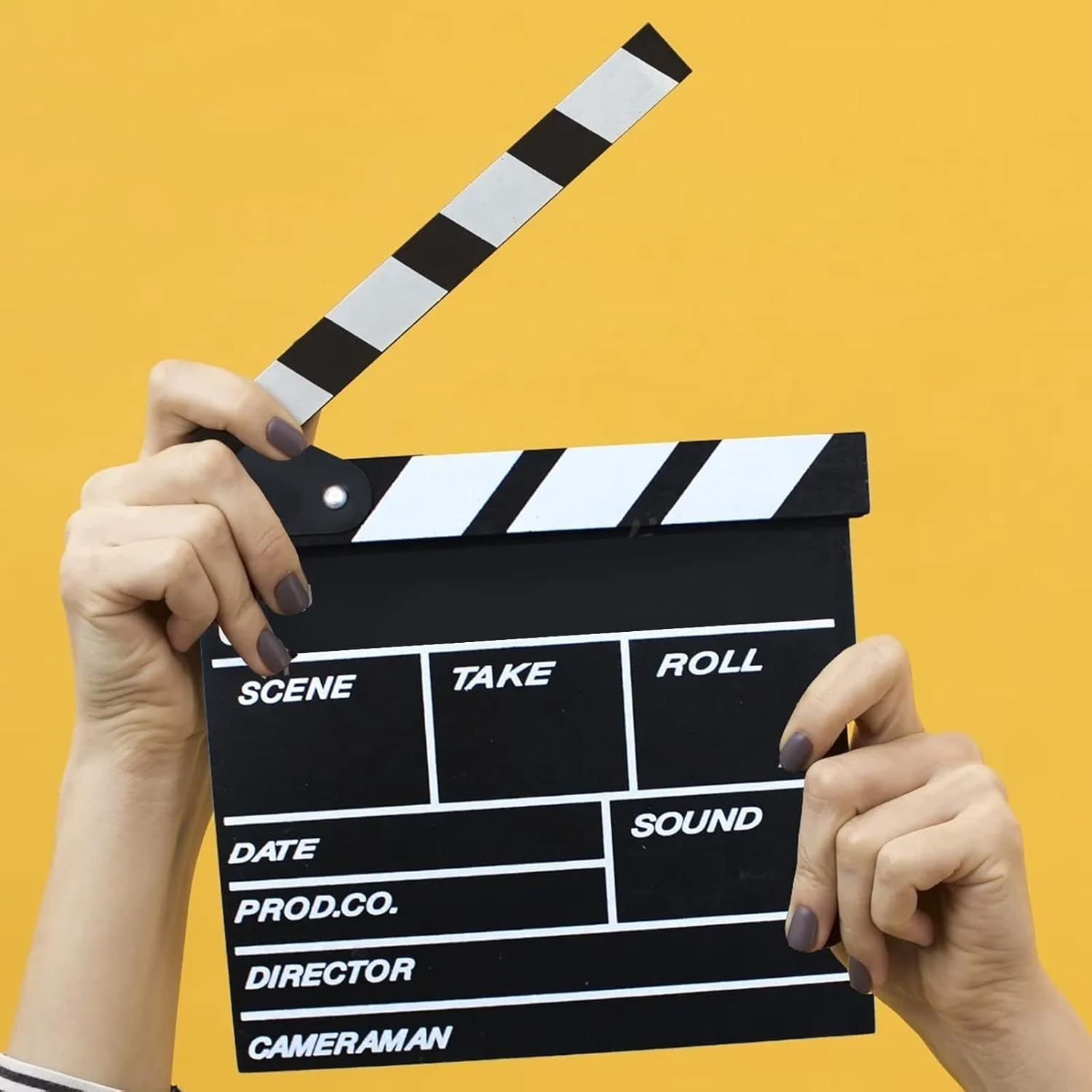 Movie Film Clap Board, Black Wooden Clapper Board for Director, Wood Material, 20 X 20Cm