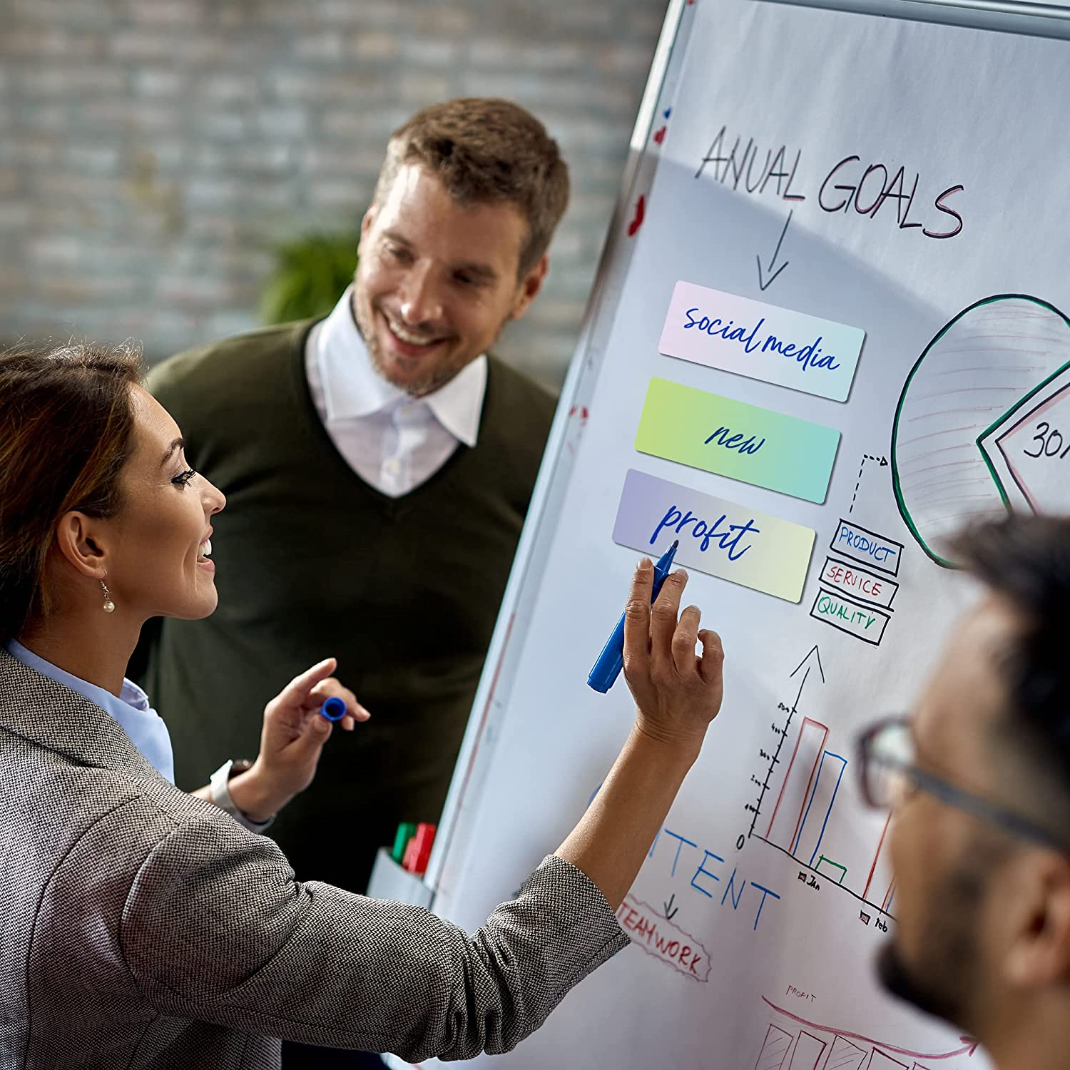 BIROYAL Dry Erase Magnets 50Pcs with Marker - Reusable Whiteboard Accessories Magnetic Strips for Whiteboard Magnet Labels Magnetic Name Tags for Classroom Home Office in 5 Gradient Colors - 5 Colors image number 7