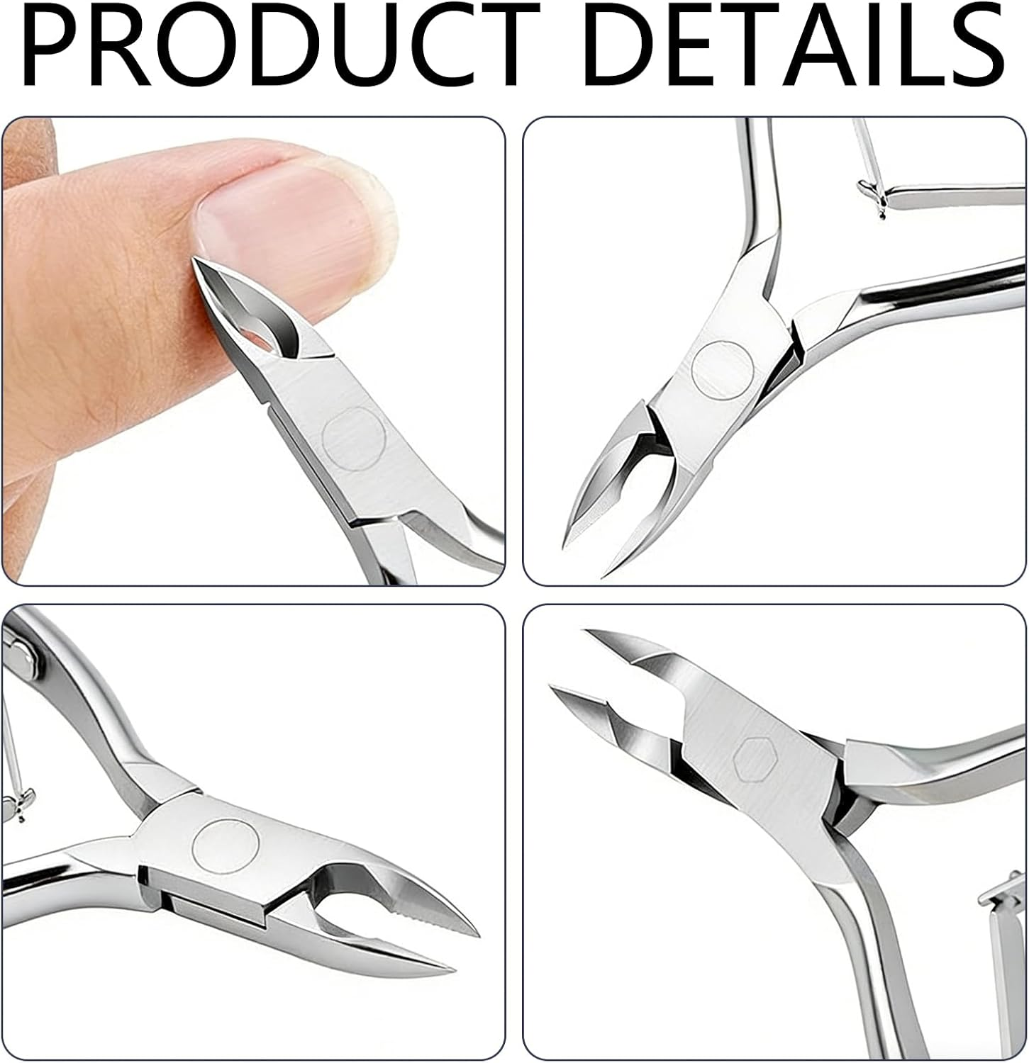 RIBHNXHI Cuticle Trimmer Cuticle Remover with Cuticle Pusher - Professional Stainless Steel Cuticle Nipper and Pedicure Manicure Tools, Durable Cutter Scissor Clipper for Fingernails Toenails Dead Skin Silver image number 4