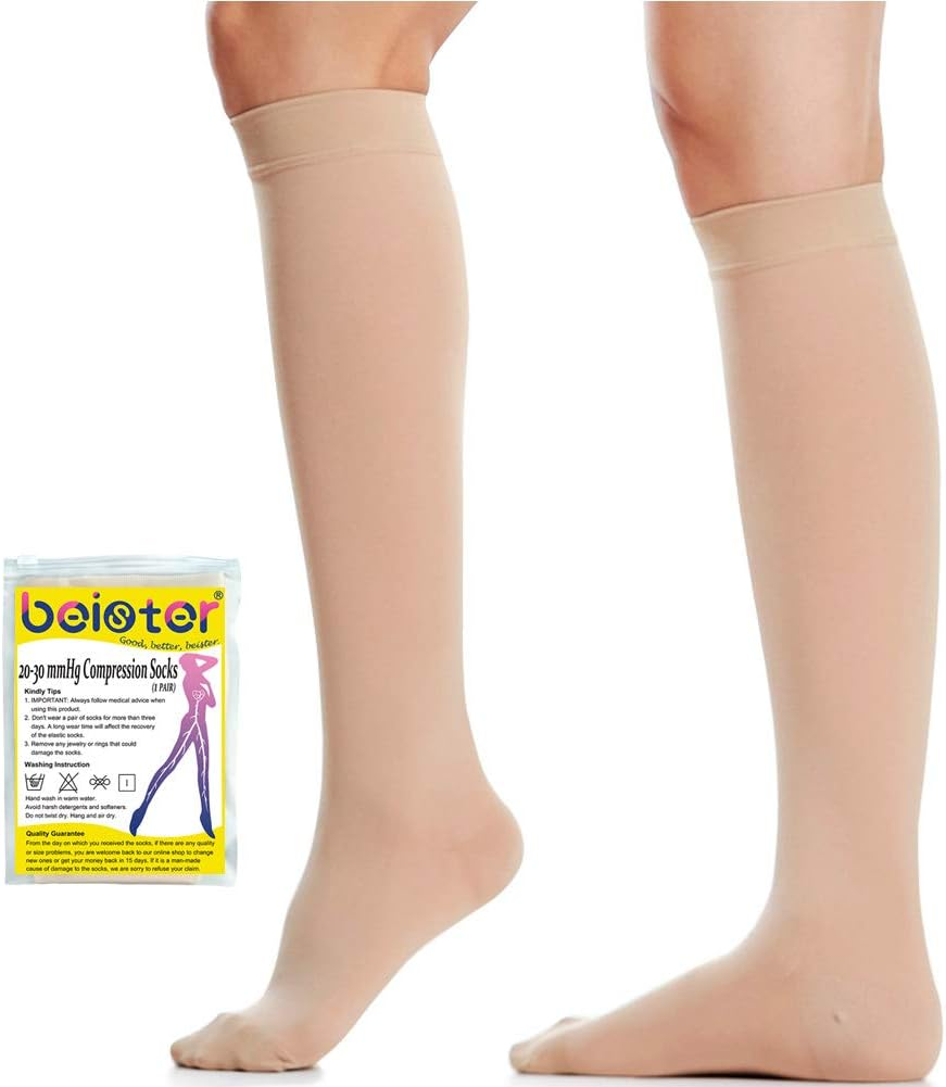 Beister Closed Toe Knee High Calf Compression Socks for Women & Men, Firm 20-30 Mmhg Graduated Support for Varicose Veins, Edema, Flight, Pregnancy