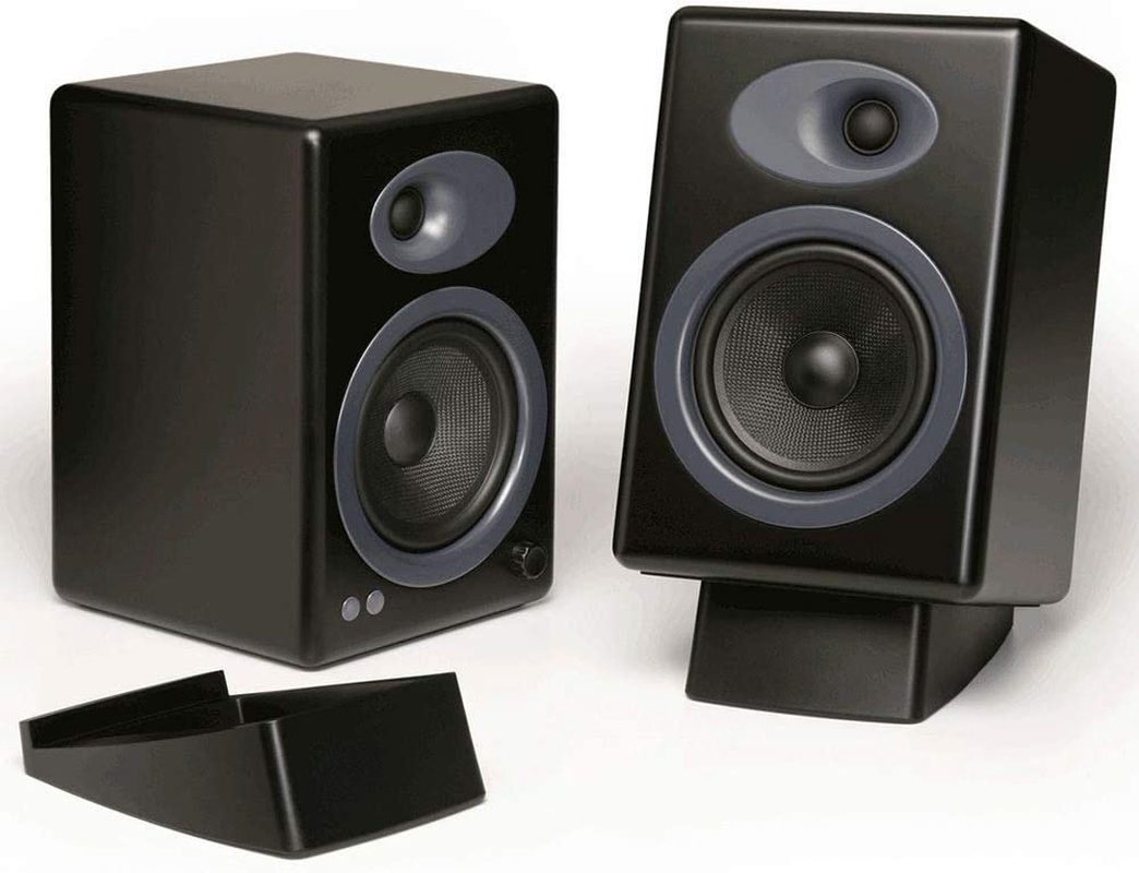 Audioengine DS2 Desktop Speaker Stands Pair - Vibration Damping 15 Degree Tilted Silicone Rubber Tabletop Stands Improve Sound - Acoustic Brilliant - Medium and Largesize image number 3