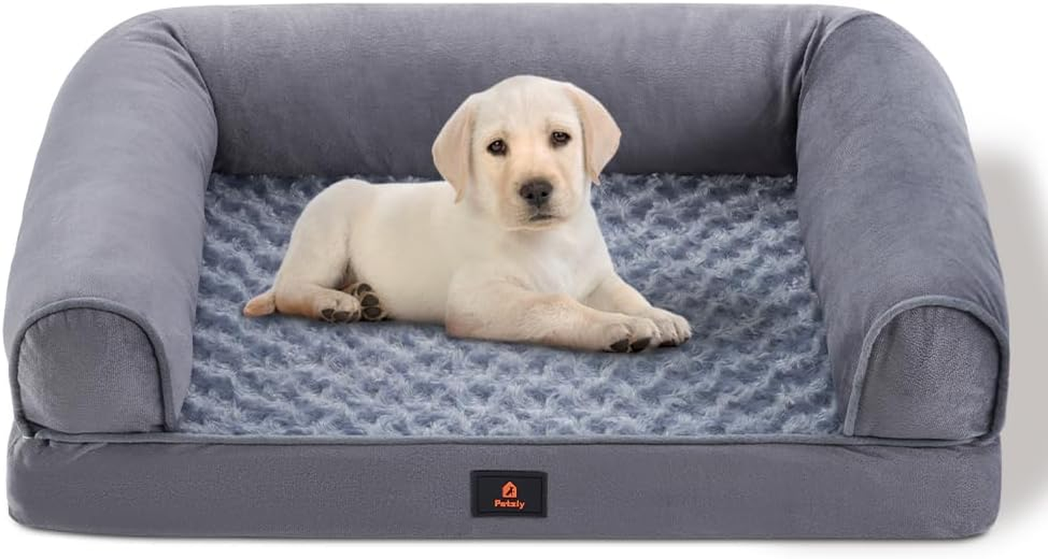 Dog Bed Orthopedic Pet Bed for Medium Dogs, Memory Foam Neck Support Couch Pet Sofa with Removable Washable Cover, Non-Slip Bottom Medium Dog Couch Bed, Grey image number 5