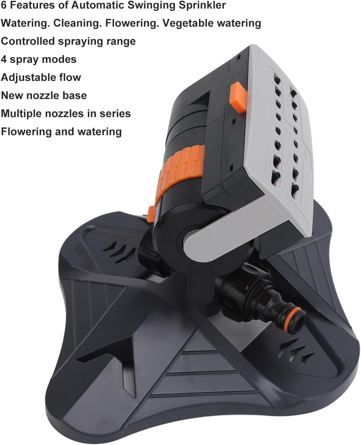 Lawn Sprinkler, 16 Hole Automatic Swing Garden Water Sprinkler with 4 Spray Modes, Adjustable Spray, for Vegetable Plots Flower Beds Yard image number 4