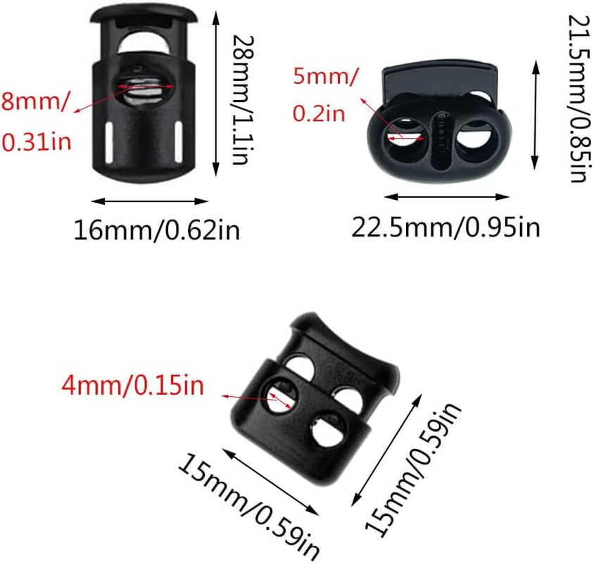 30 Pcs Plastic Cord Locks YIFARUBE 3 Styles End Spring Stop Toggle Stoppers for Paracord Shock Cord Drawstrings Lanyard DIY Crafting (Black) image number 5