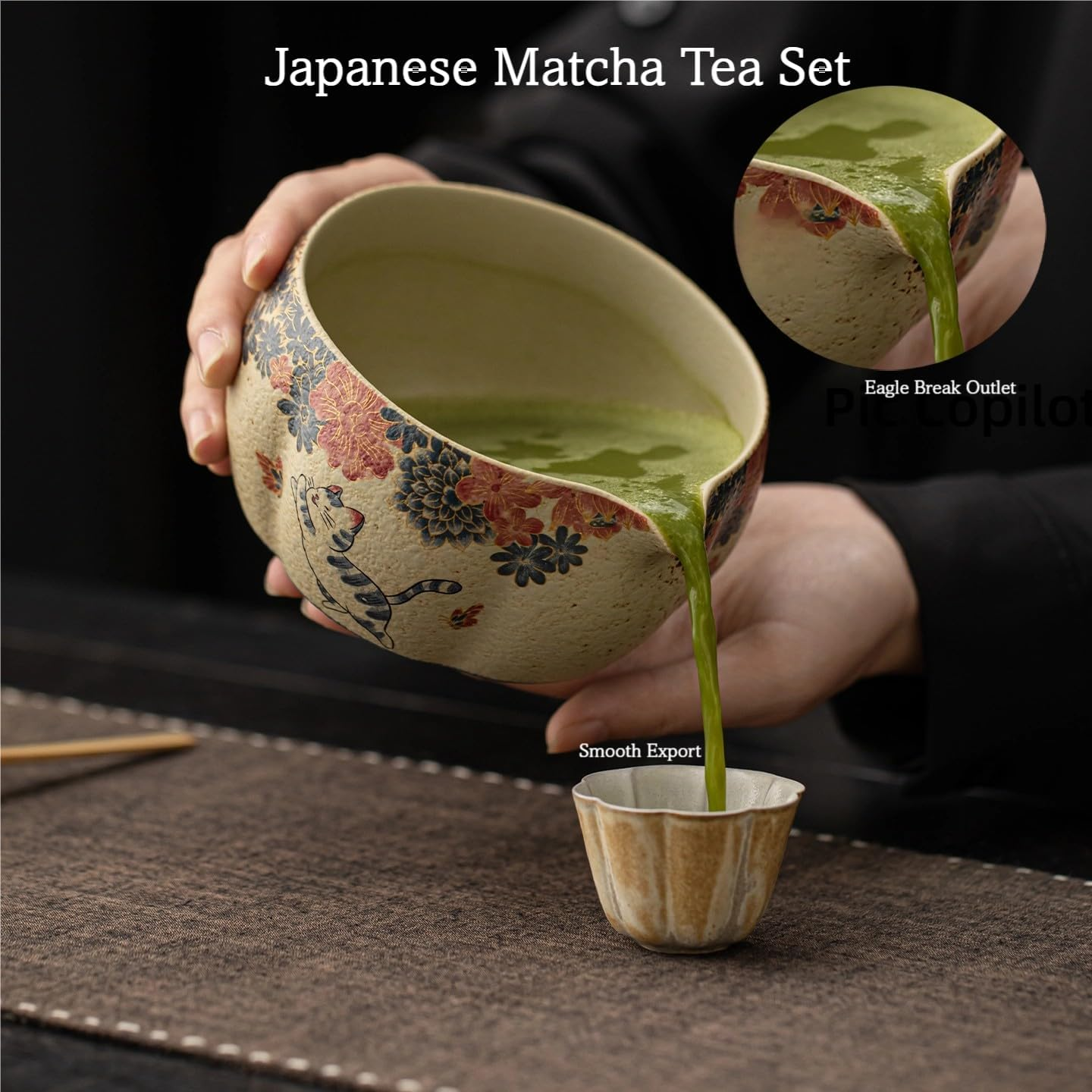 ECOMUSE Matcha Bowl Set, 18.6 OZ, Matcha Bowl Featuring Oriental Aesthetics with Handmade Ceramic Bowl, Ceramic Whisk Holder,Whisk,Scoop​, 4Pc Matcha Set for Lovers & Gift Giving image number 4